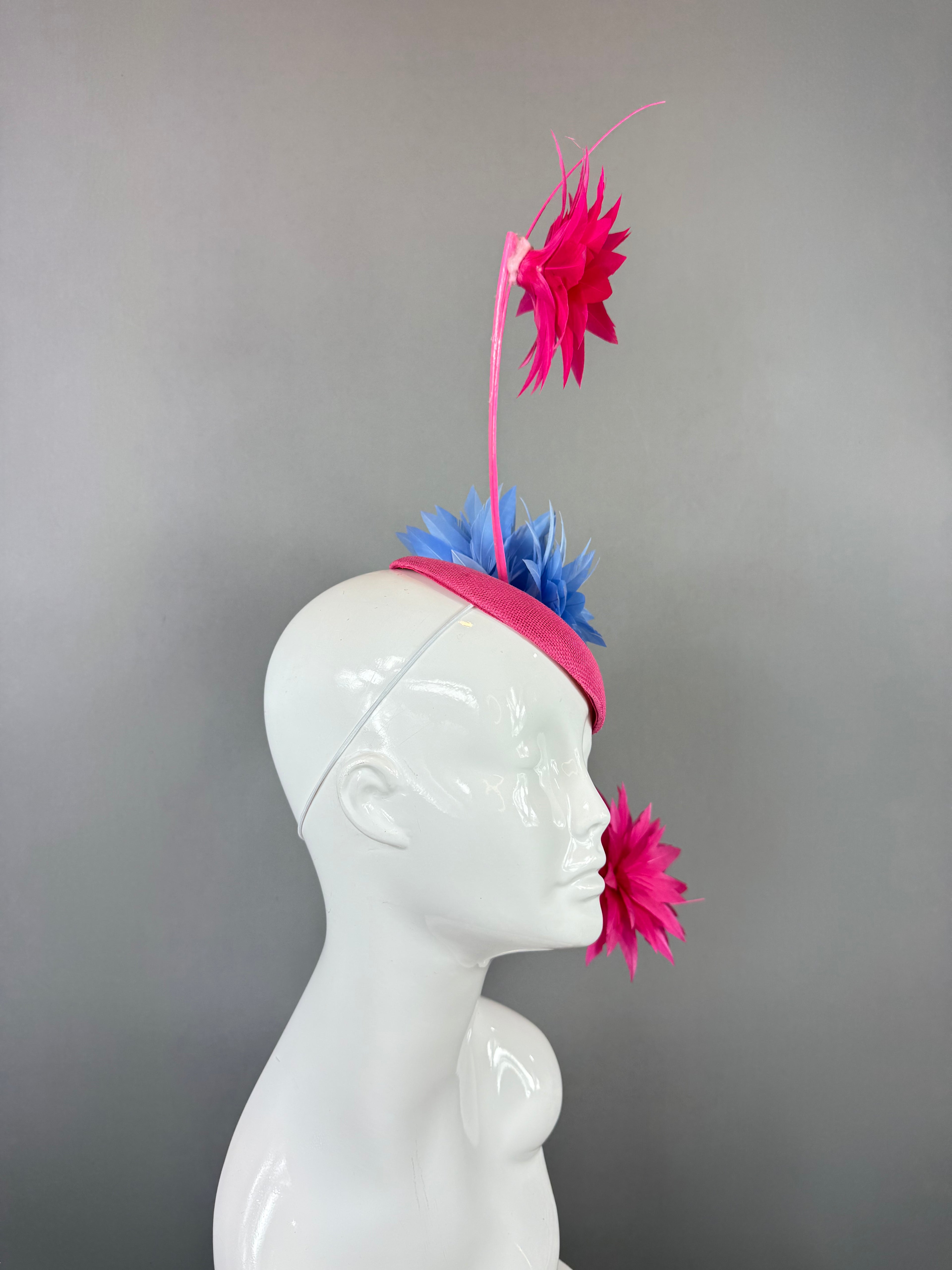 Pink and blue colored Kentucky Derby Fascinator (GOLD LINE)