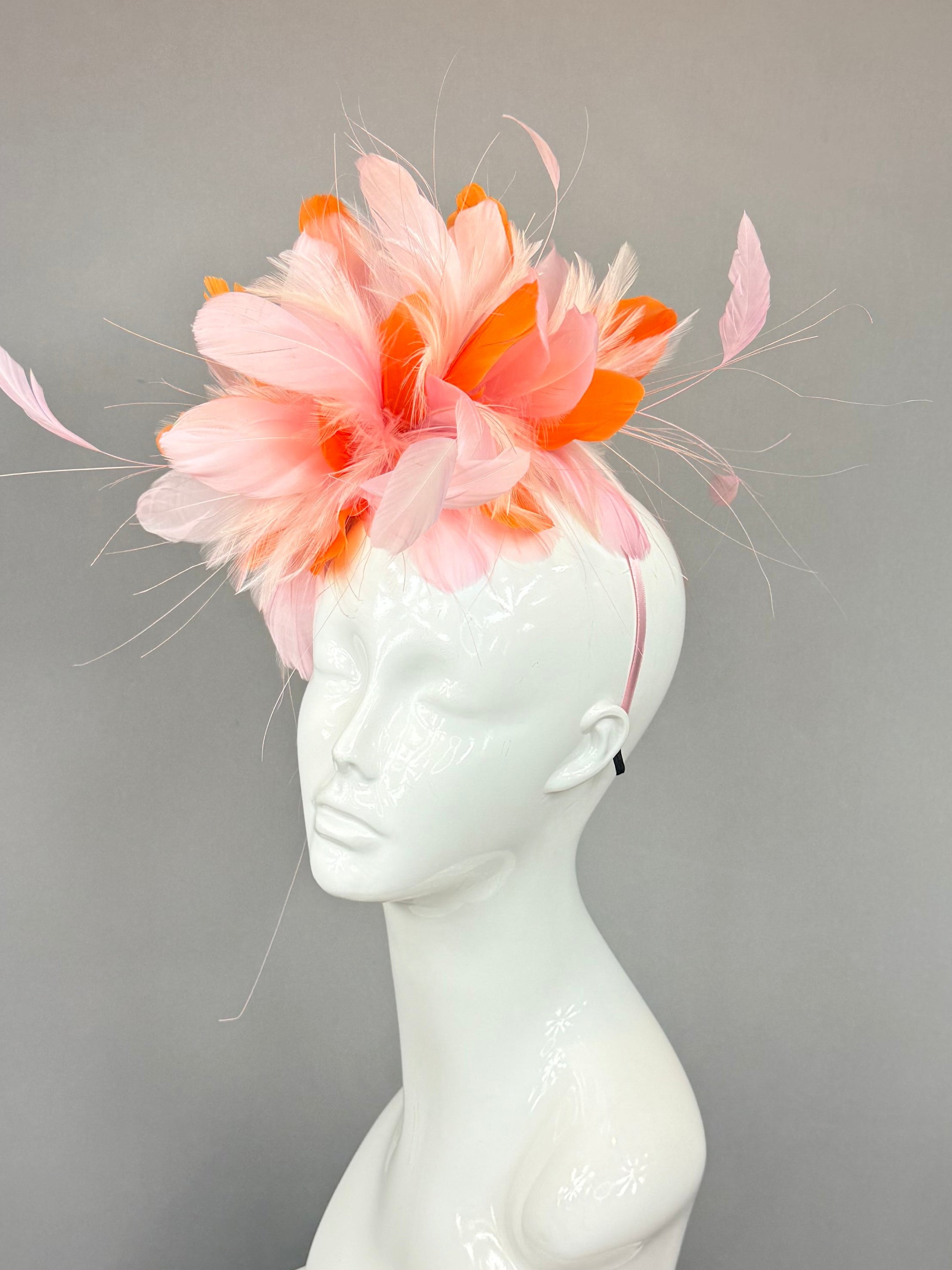 Kentucky Derby Fascinator Hat | Pink and Orange feathered  Headband Hat | Derbyologie