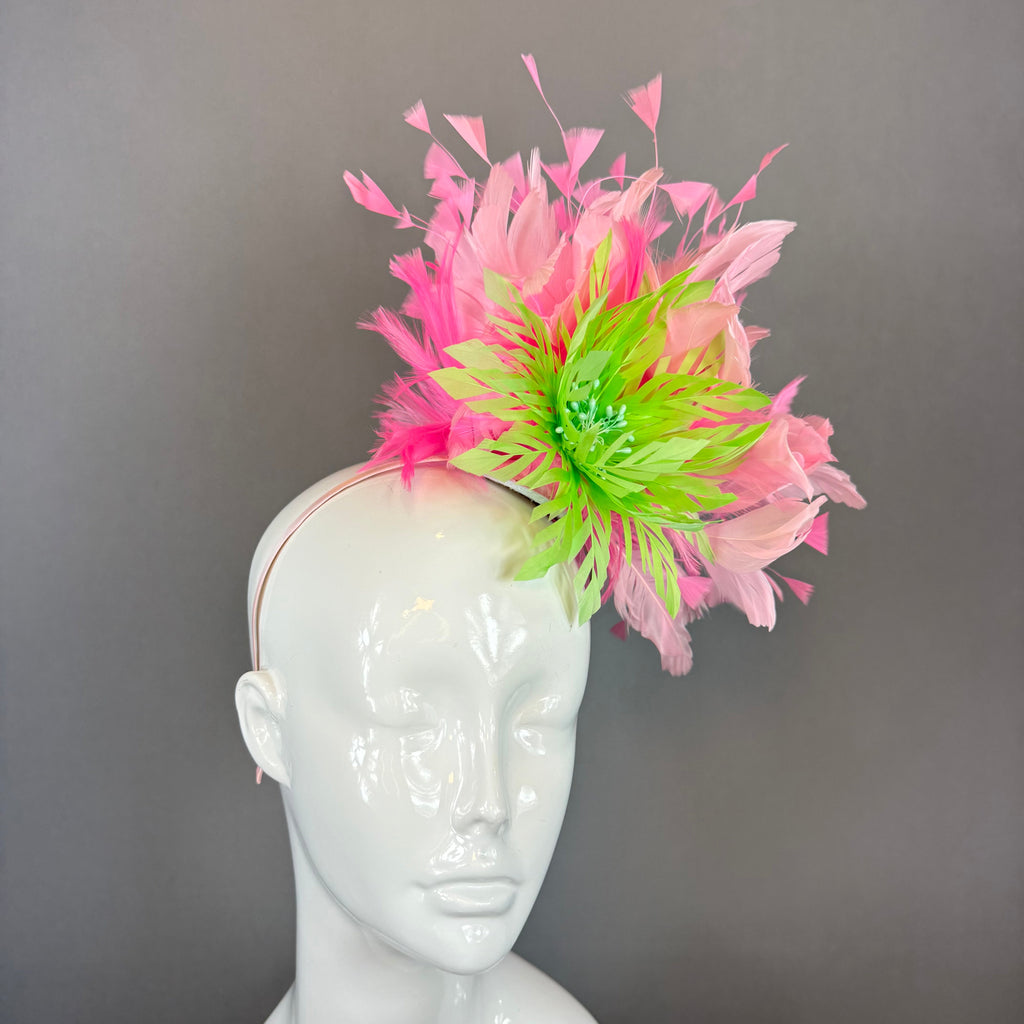 Lime Green, Hot Pink and Light Pink Derby Fascinator, Kentucky Derby Hat Alternative, Kentucky derby hat (GOLD LINE)