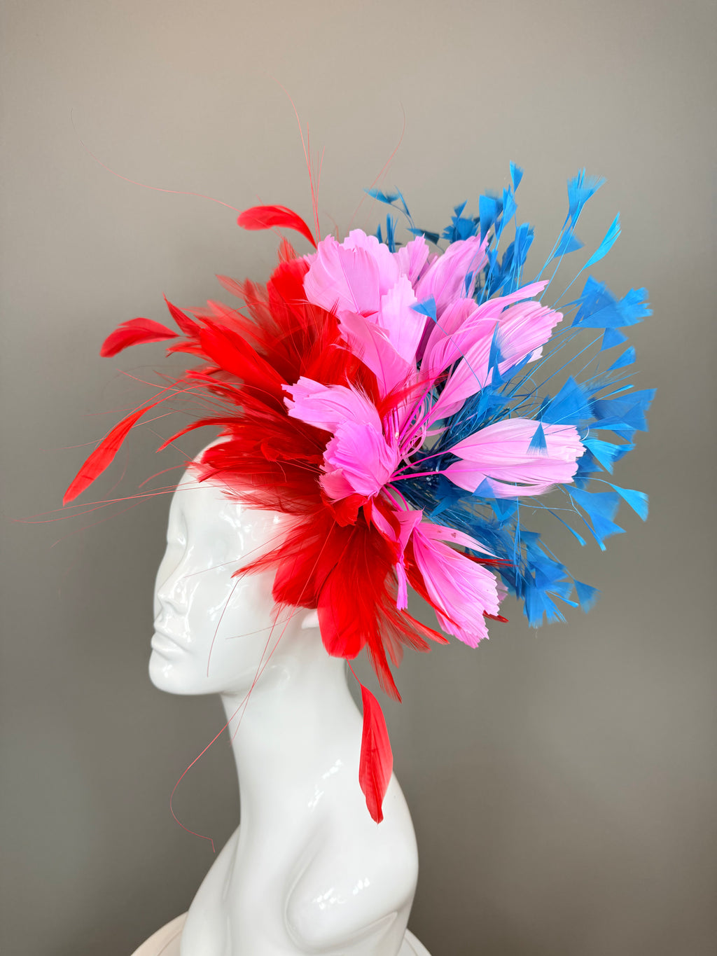 Kentucky Derby Fascinator Hat | Red, Pink and Blue Headpiece | Derbyologie