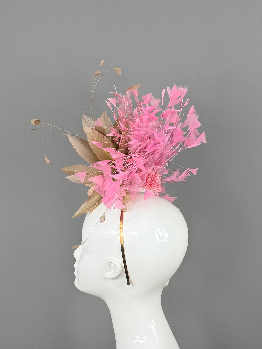 Kentucky Derby Fascinator Hat | Pink & Beige Headpiece | Derbyologie
