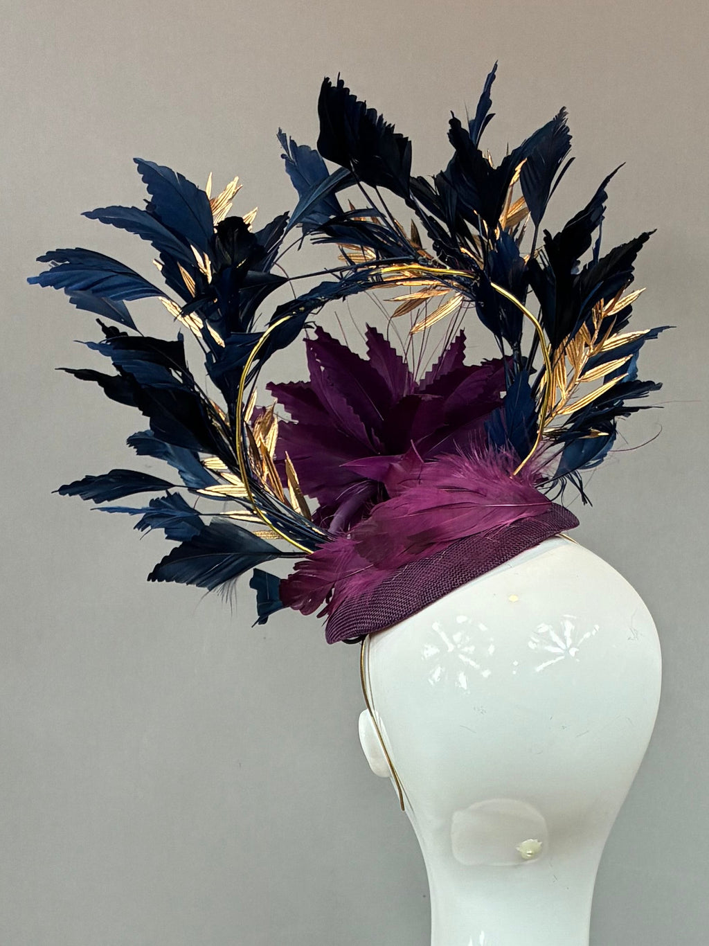 Purple and Navy Blue Derby Fascinator, Kentucky Derby Hat Alternative, Kentucky derby hat (GOLD LINE)