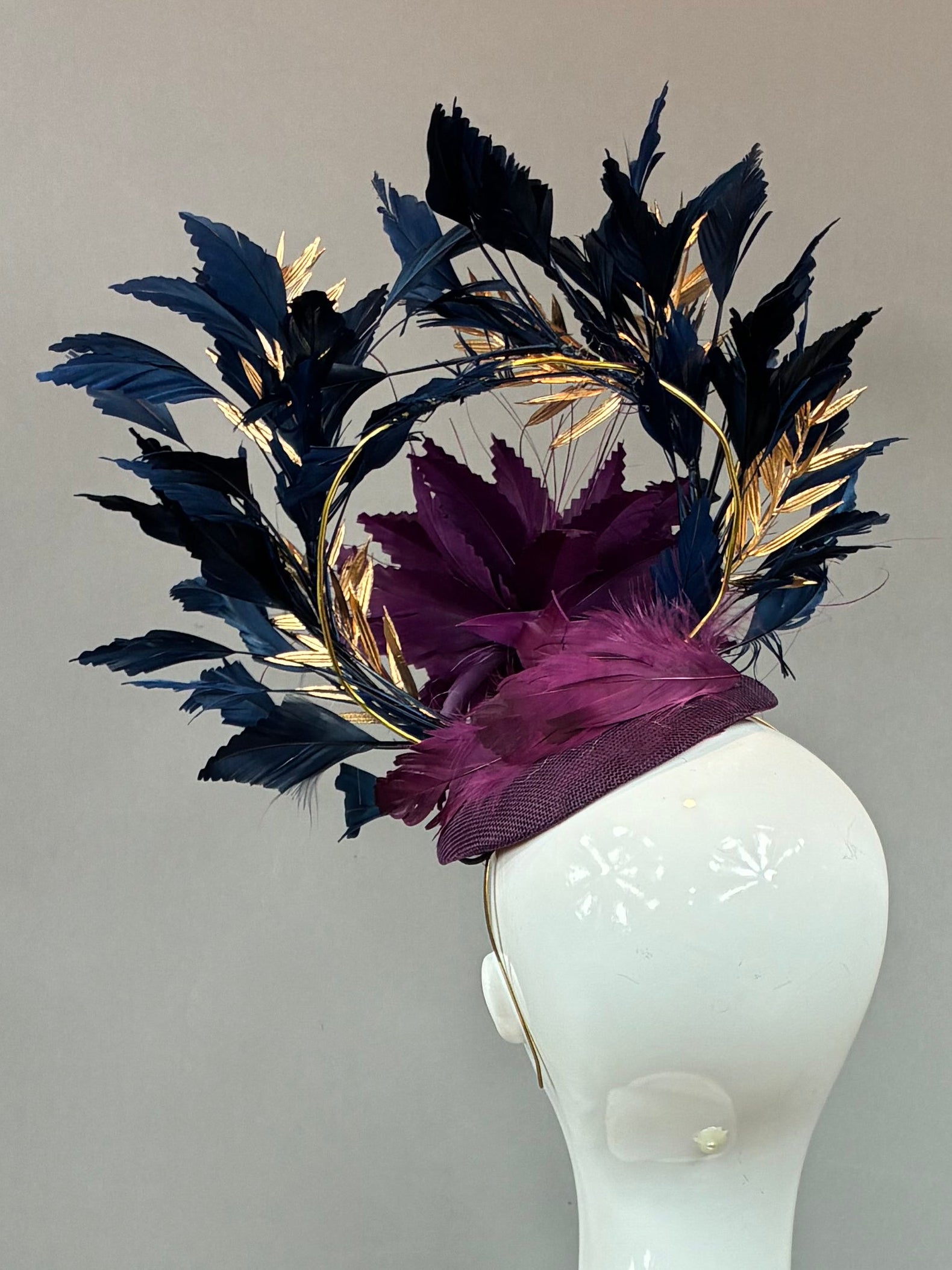 Purple and Navy Blue Derby Fascinator, Kentucky Derby Hat Alternative, Kentucky derby hat (GOLD LINE)
