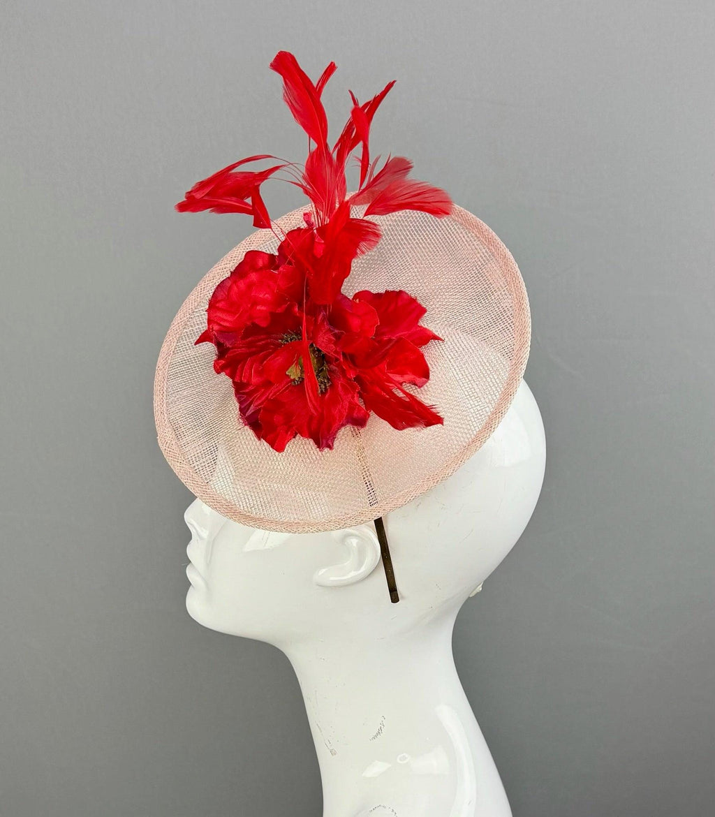Kentucky Derby Fascinator Hat | Red and Pink Flower Hat | Derbyologie