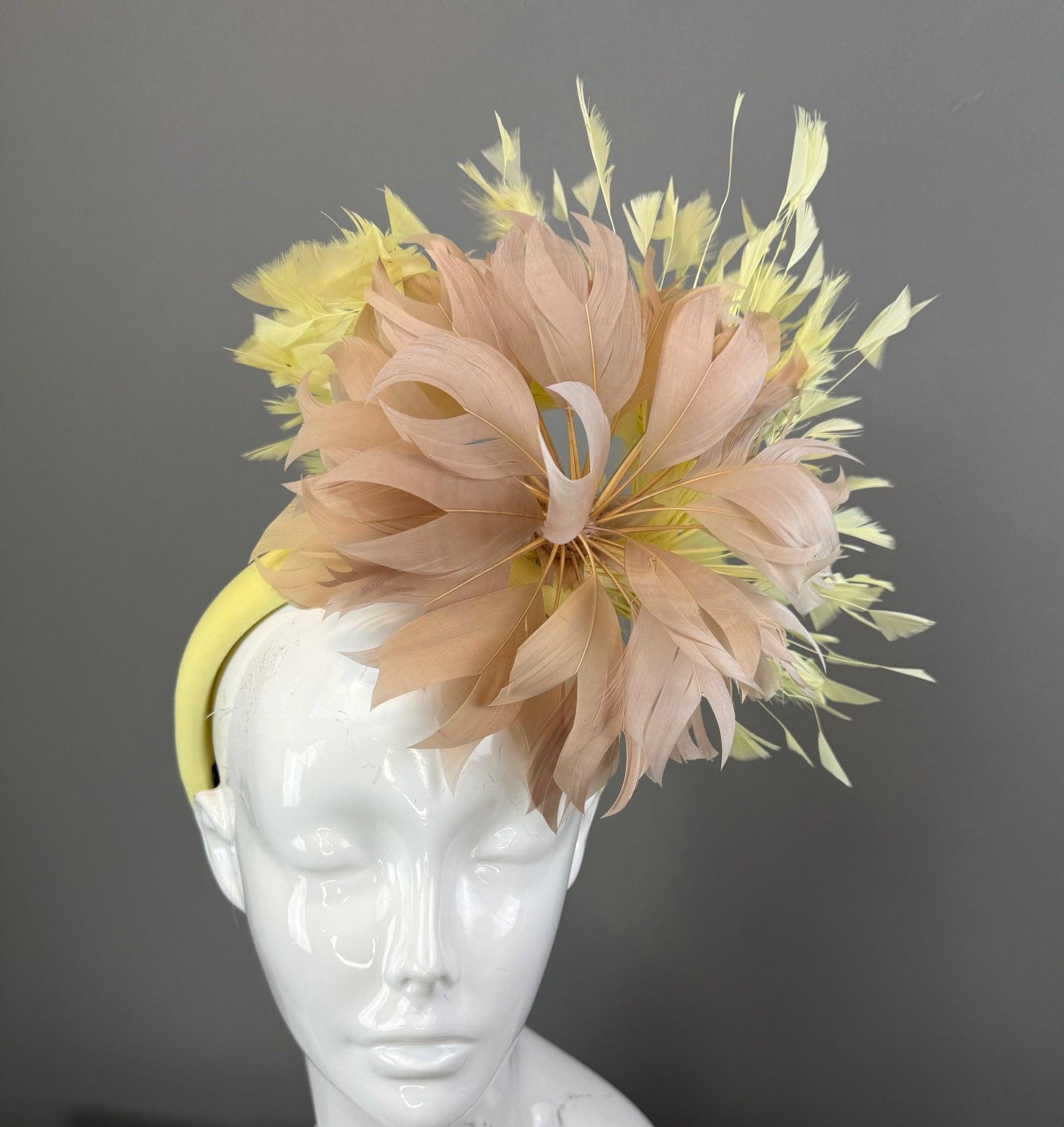 Kentucky Derby Fascinator Hat | Beige and Yellow Flower Hat | Derbyologie