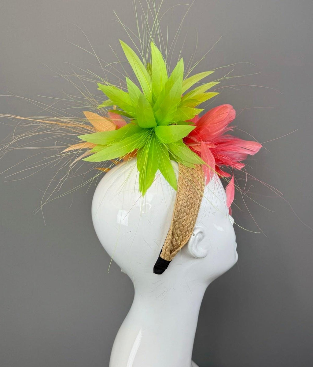 Kentucky Derby Fascinator Hat | Red, Green, and Orange Flower Hat | Derbyologie