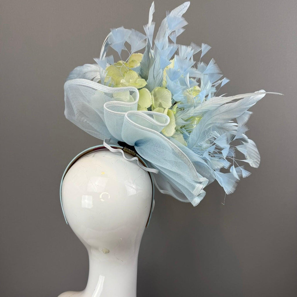 Kentucky Derby Fascinator Hat | Cream and Blue Flower headpiece | Derbyologie