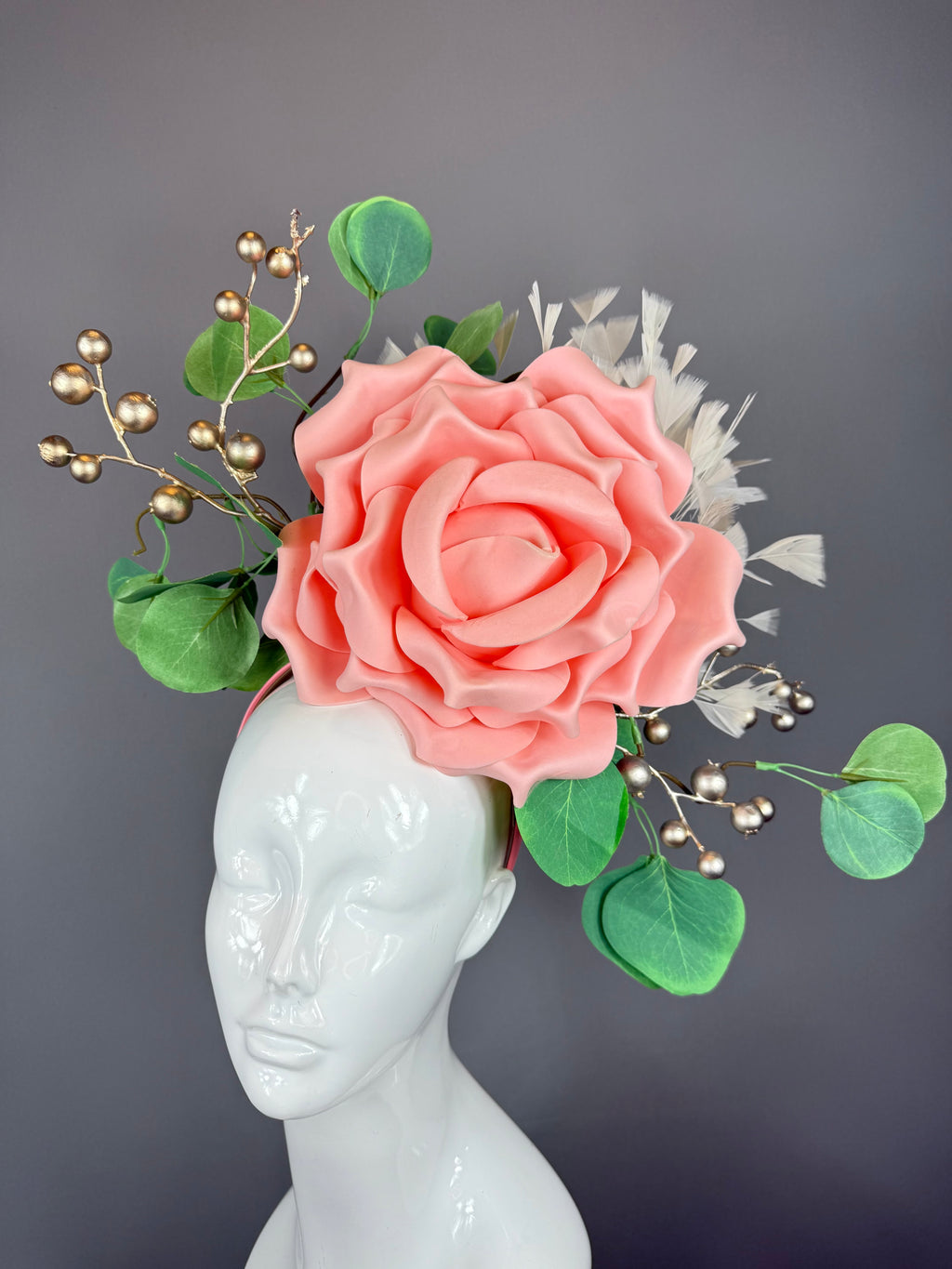 Kentucky Derby Fascinator Hat | Peachy Pink & Green Flower Headpiece | Derbyologie