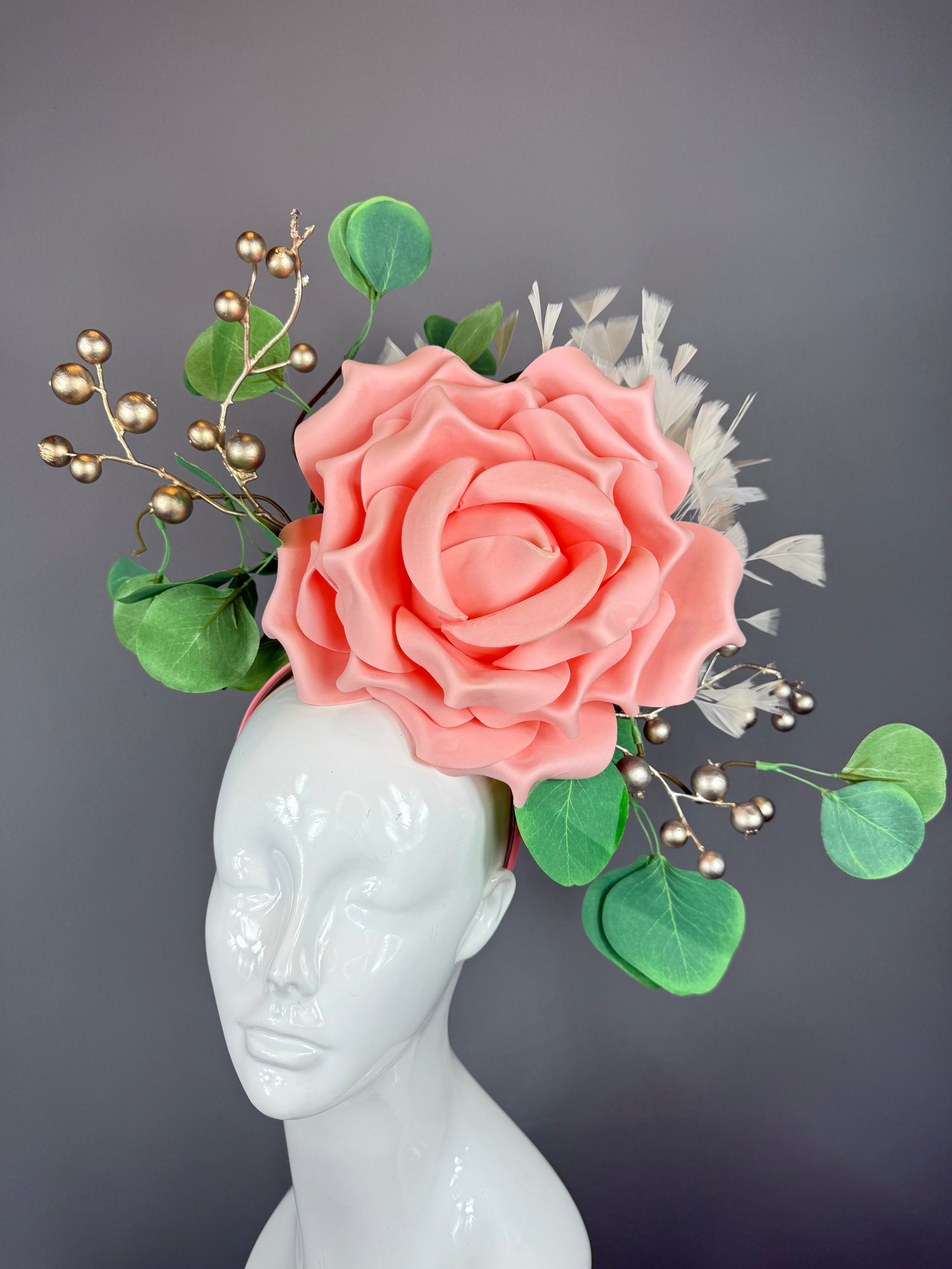 Kentucky Derby Fascinator Hat | Peachy Pink & Green Flower Headpiece | Derbyologie