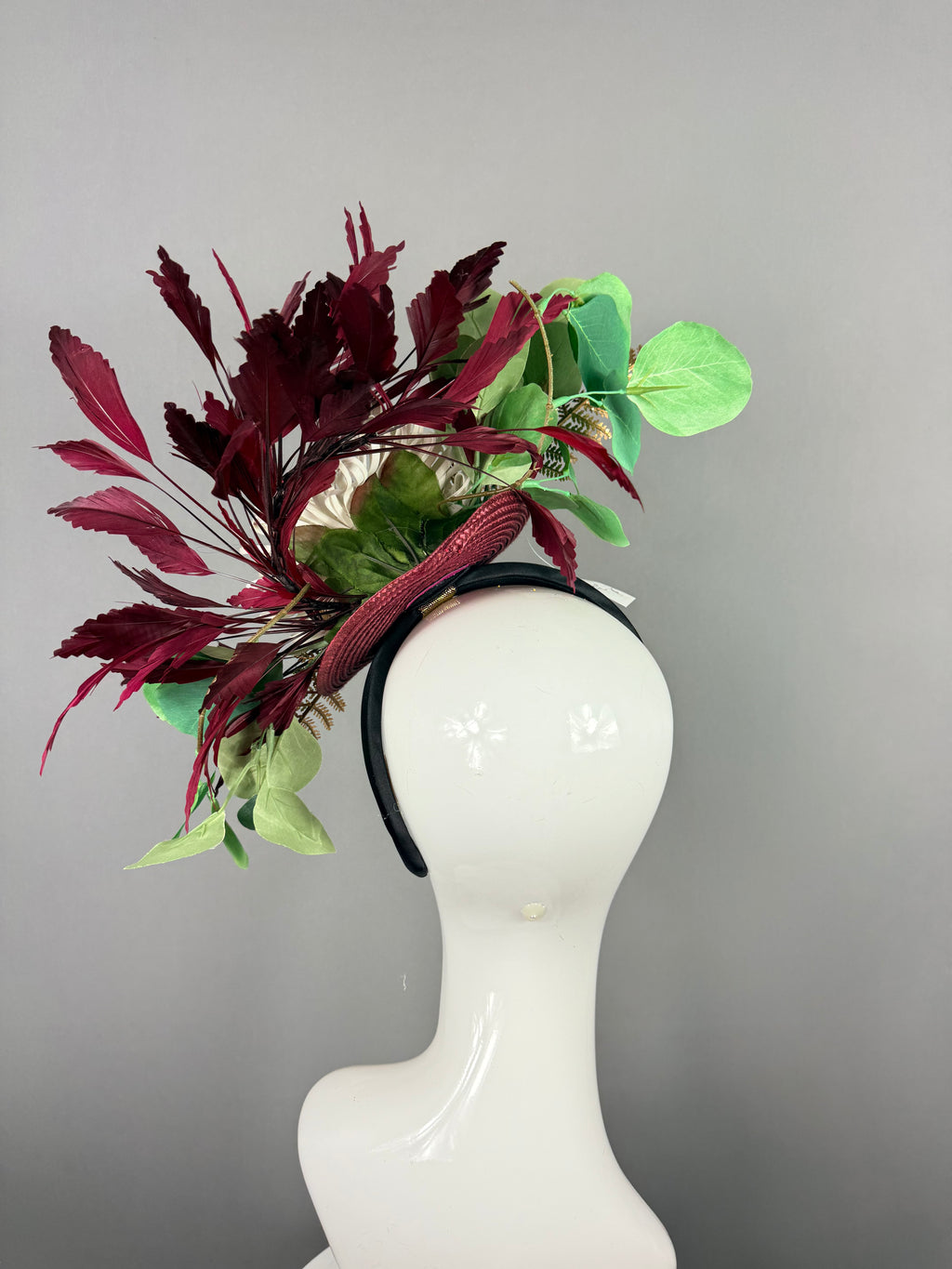 Kentucky Derby Fascinator Hat | Burgundy and Gold Headpiece | Derbyologie