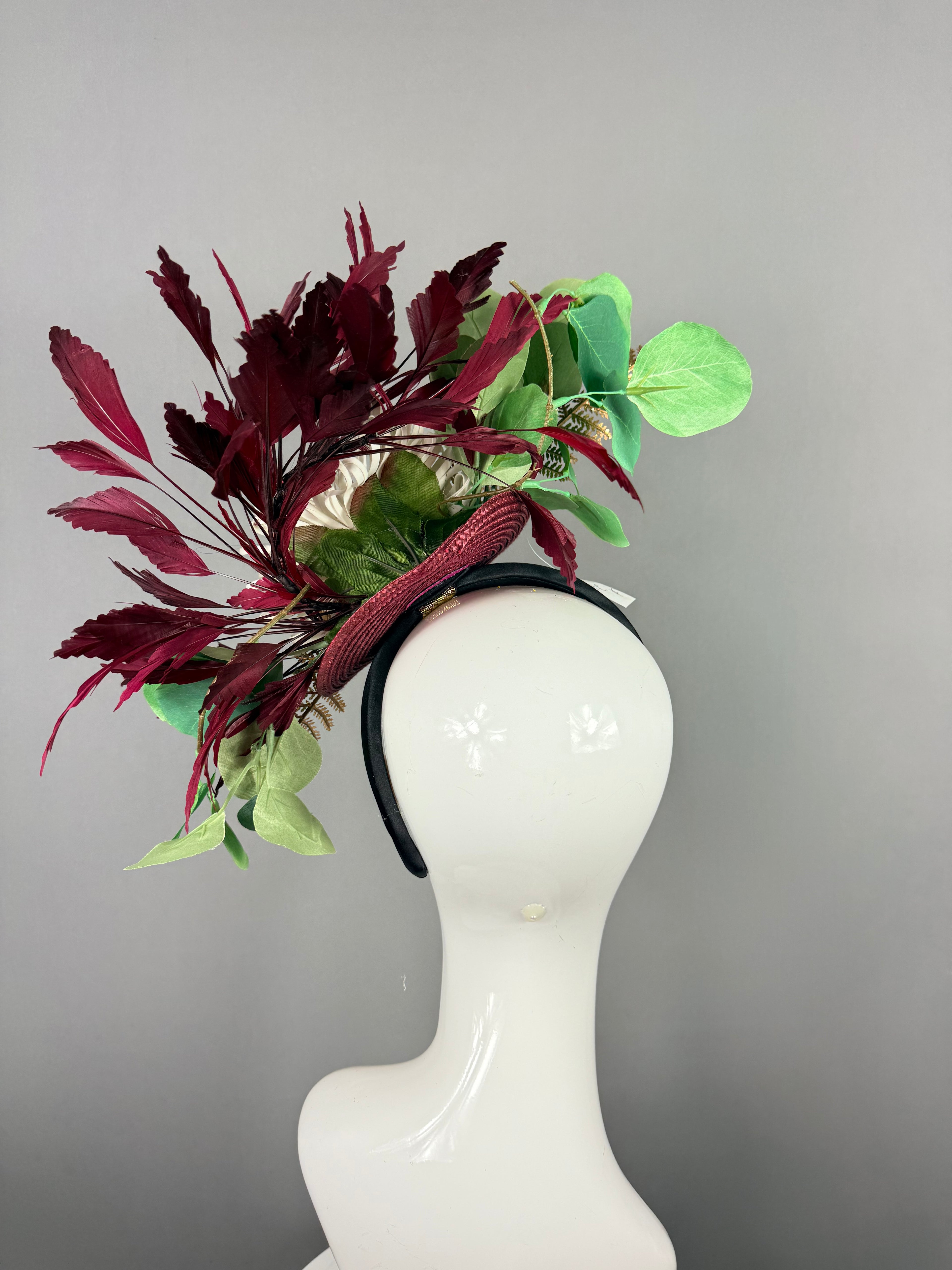Kentucky Derby Fascinator Hat | Burgundy and Gold Headpiece | Derbyologie