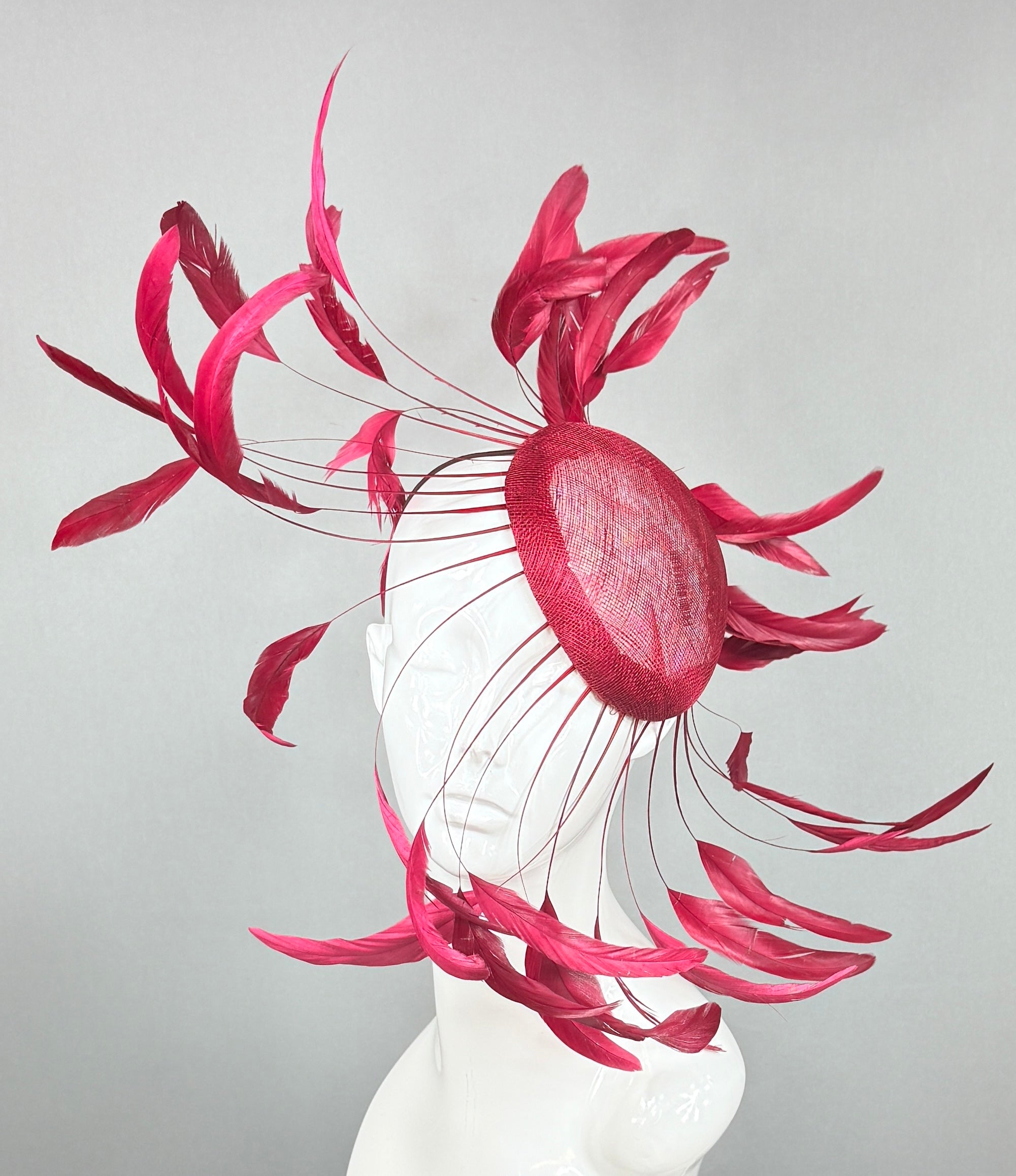 Kentucky Derby Fascinator Hat | Cranberry, wine Feather Headpiece | Derbyologie