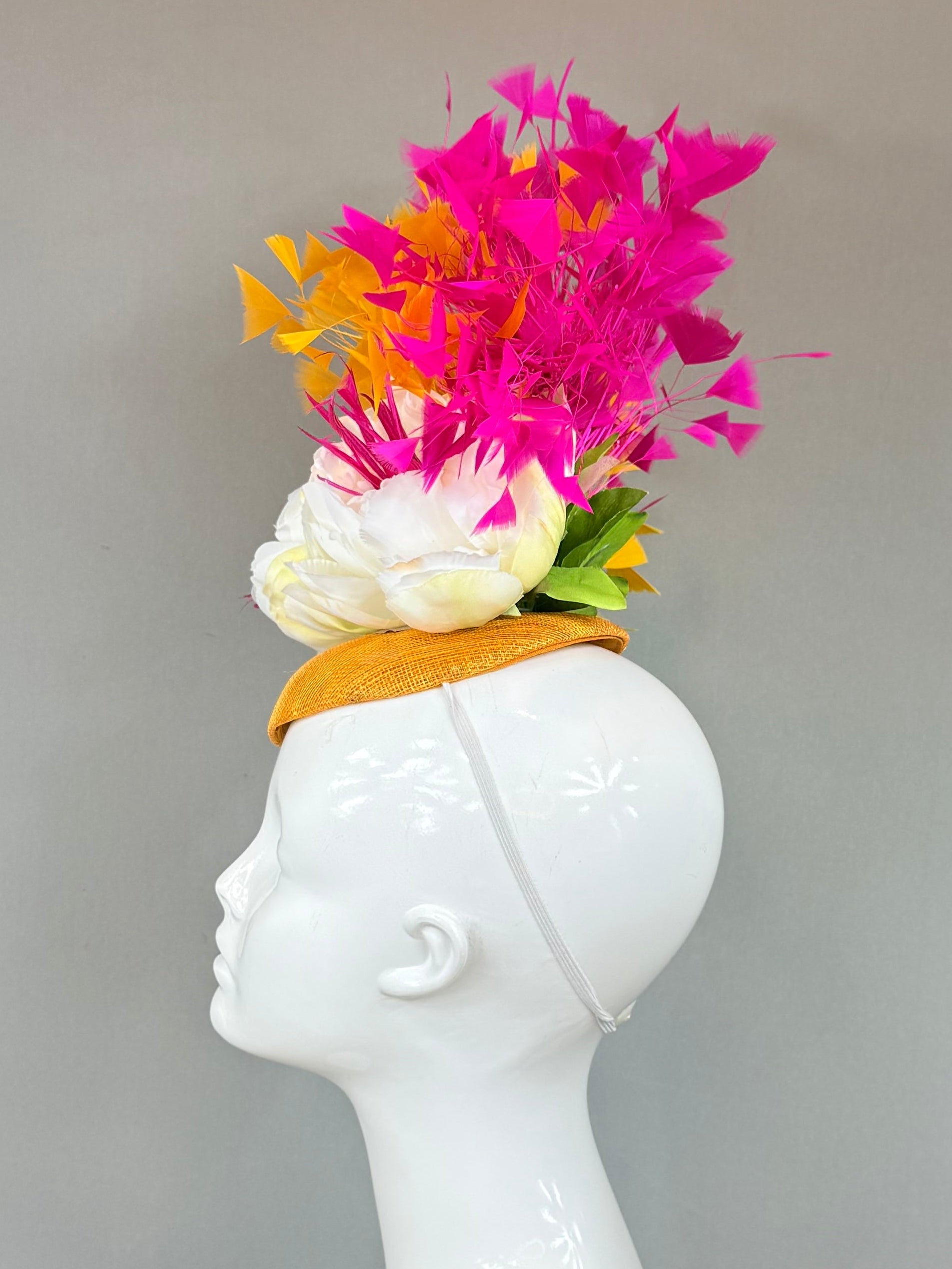 Gold yellow, pink, and white Kentucky Derby Fascinator