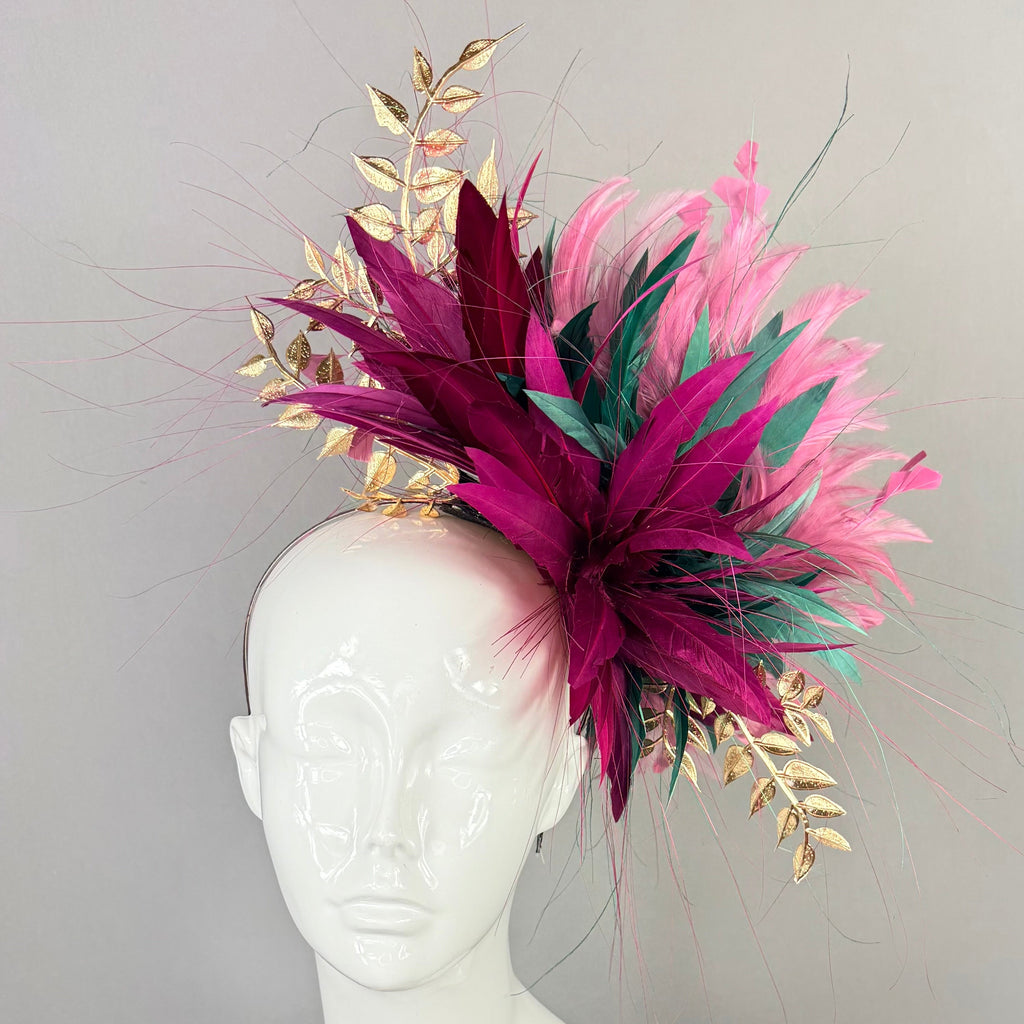 Kentucky Derby Fascinator Hat | Pink, Green, Burgundy and Gold Headpiece | Derbyologie
