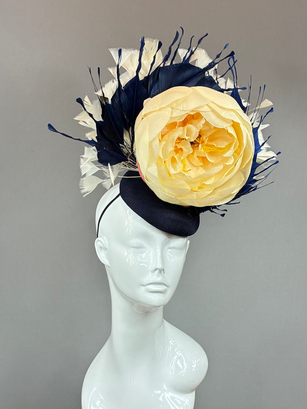 Kentucky Derby Fascinator Hat | Beige and Navy Blue Headband Hat | Derbyologie