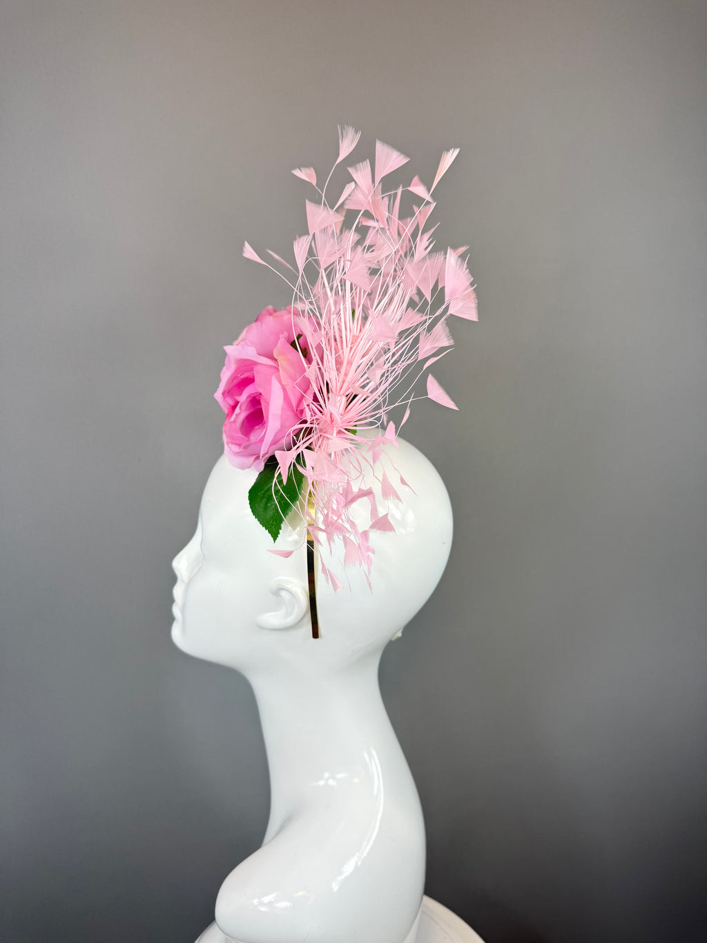 Kentucky Derby Fascinator Hat | Pink Rose Feather Headpiece | Derbyologie