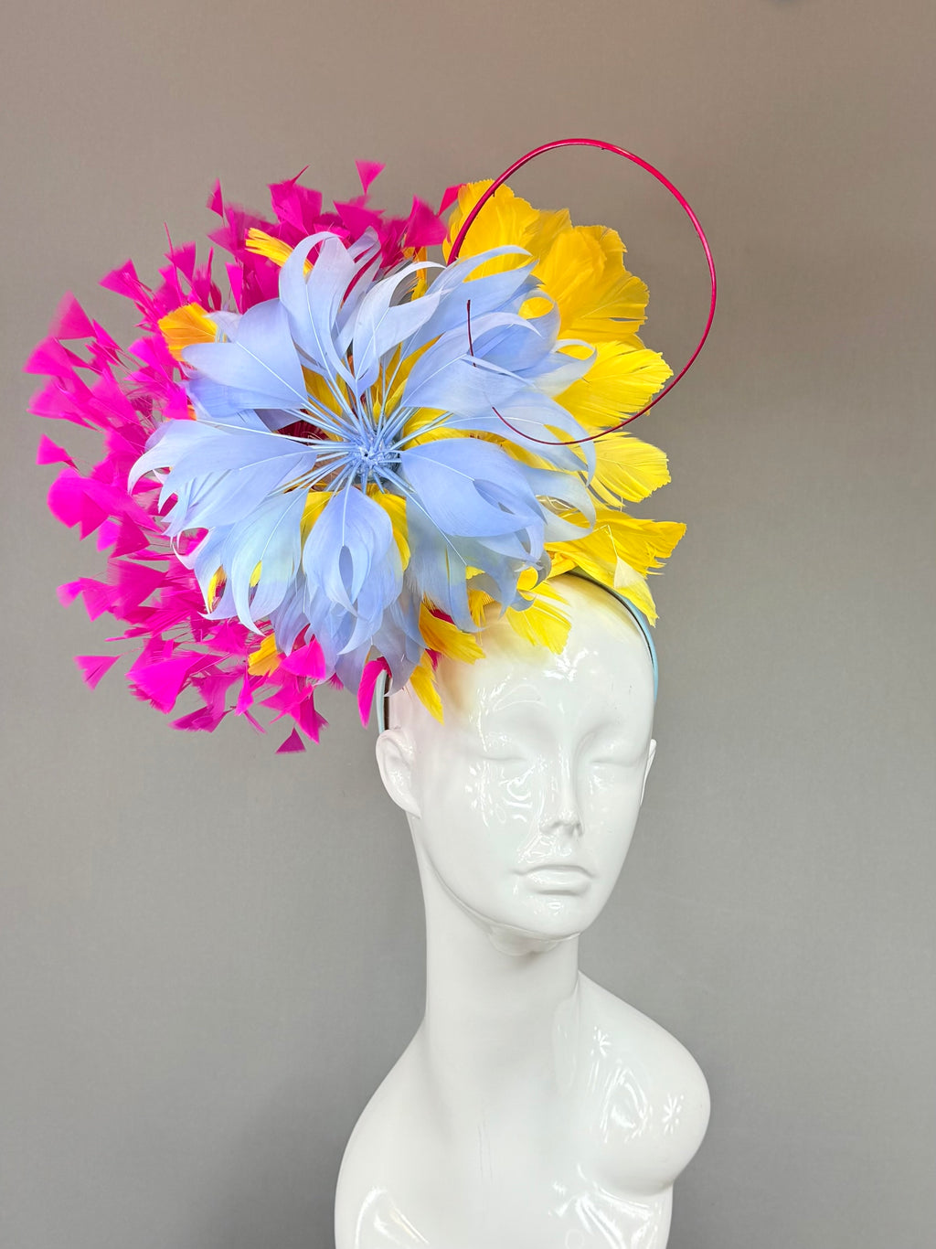 Kentucky Derby Fascinator Hat | Pink, Blue, Yellow Feather Headpiece| Derbyologie