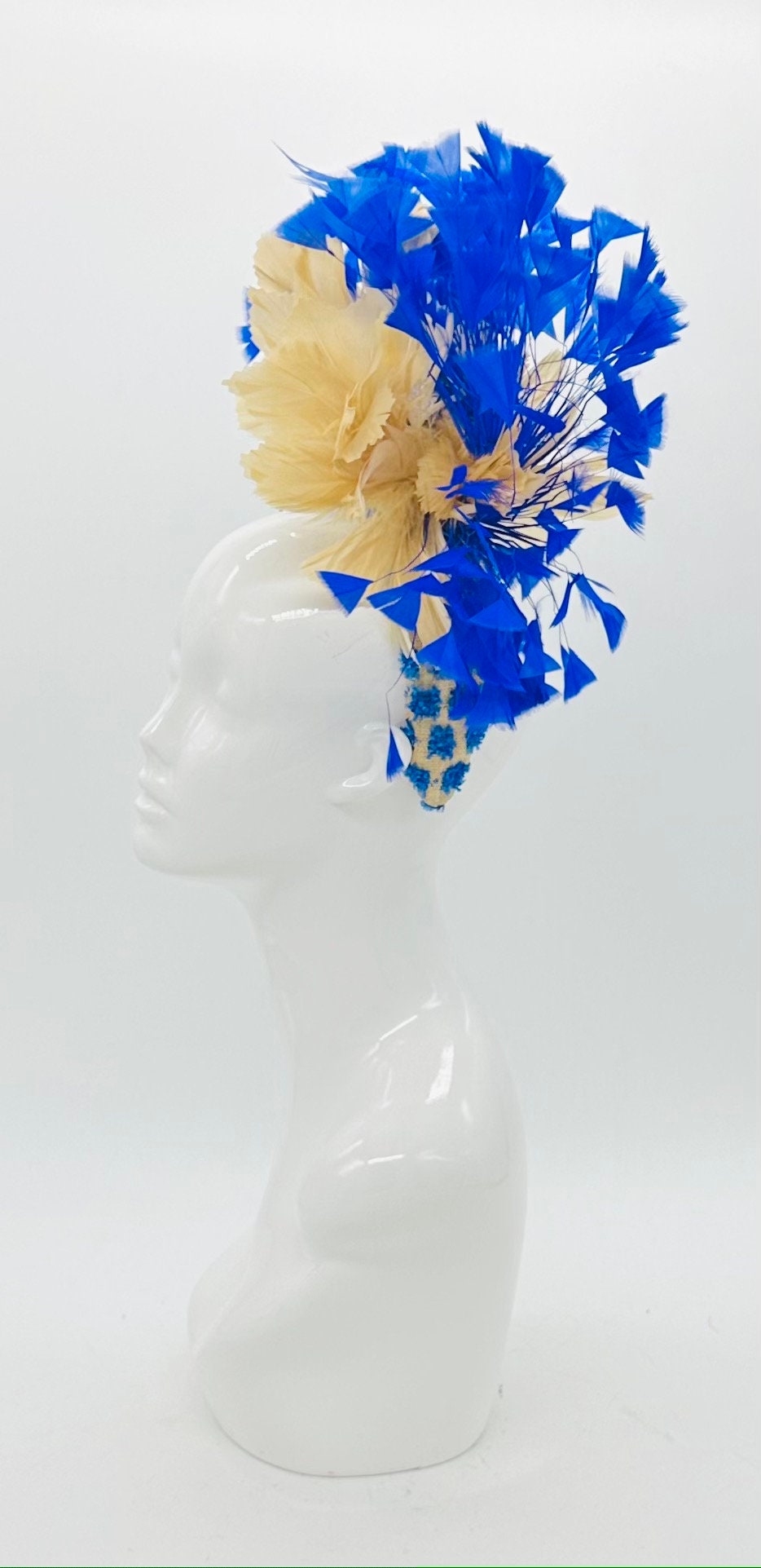 Blue and beige Kentucky Derby fascinator, Derby Hat Alternative, (GOLD LINE)