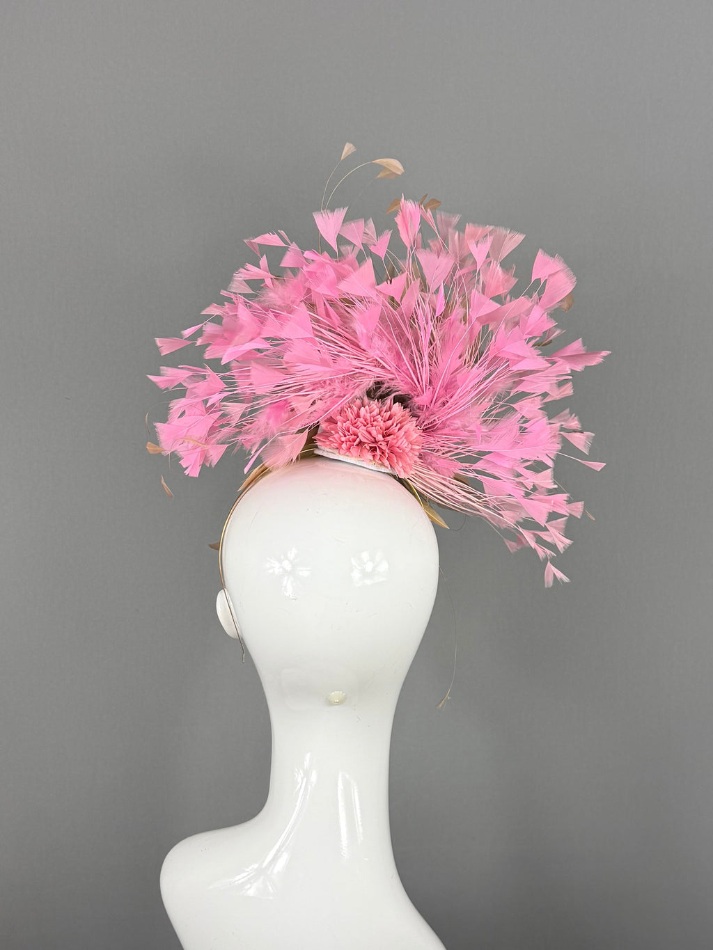 Kentucky Derby Fascinator Hat | Pink & Beige Headpiece | Derbyologie