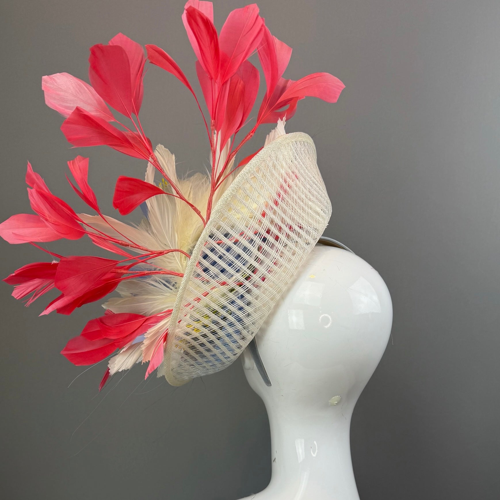 Cream, Blue and Pink Kentucky Derby fascinator, Derby Hat Alternative (GOLD LINE)