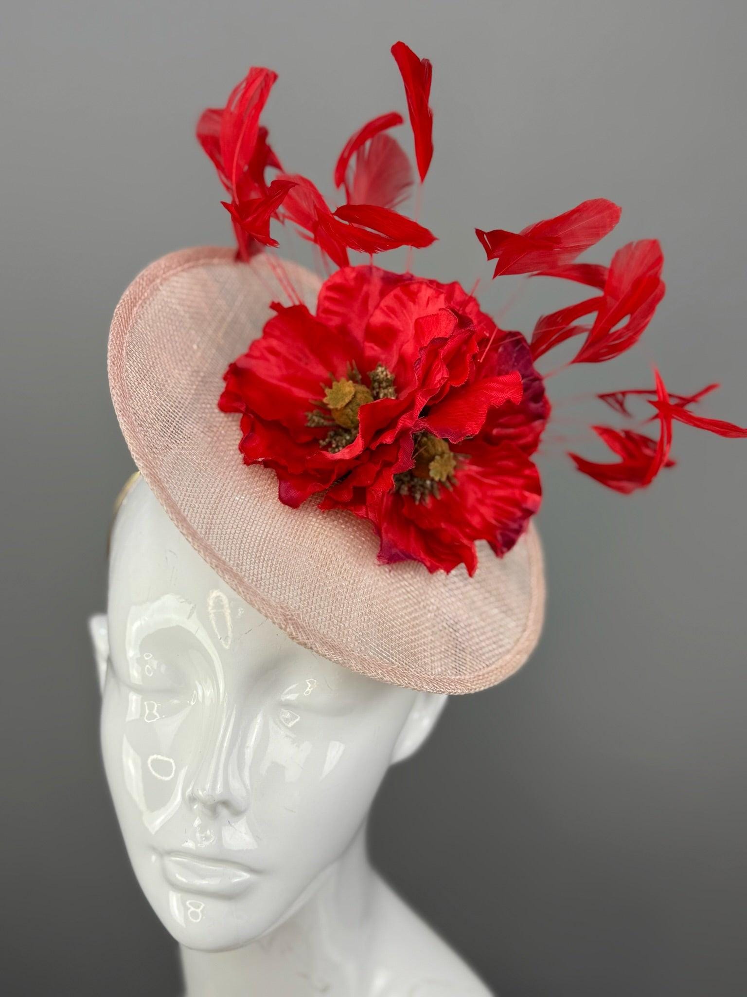 Kentucky Derby Fascinator Hat | Red and Pink Flower Hat | Derbyologie