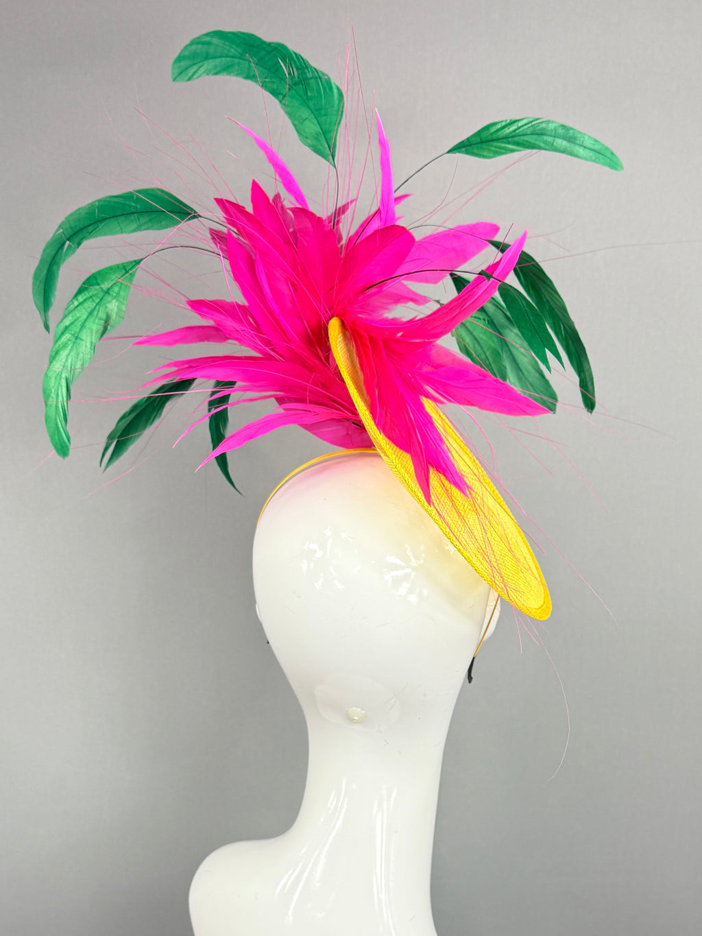 Kentucky Derby Fascinator Hat | Fuchsia, green, and yellow Headpiece | Derbyologie