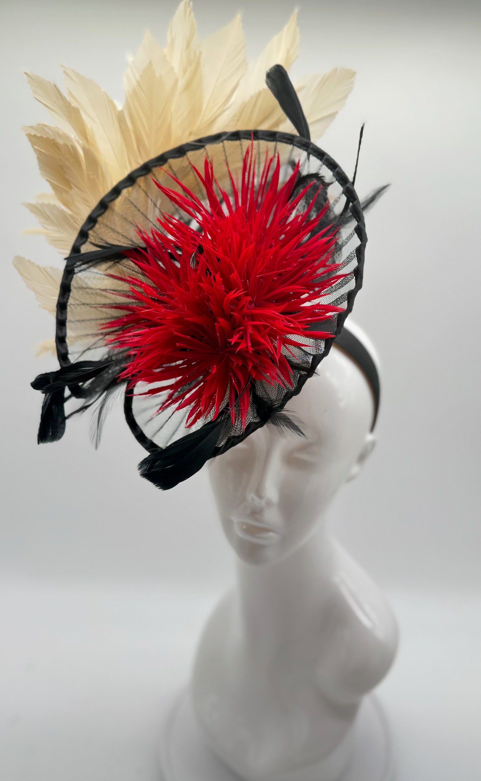 Black, Red and Tan Kentucky Derby fascinator, Derby Hat Alternative (GOLD LINE)