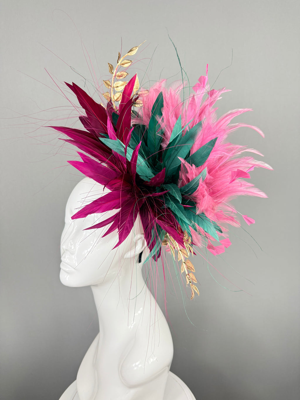 Kentucky Derby Fascinator Hat | Pink, Green, Burgundy and Gold Headpiece | Derbyologie