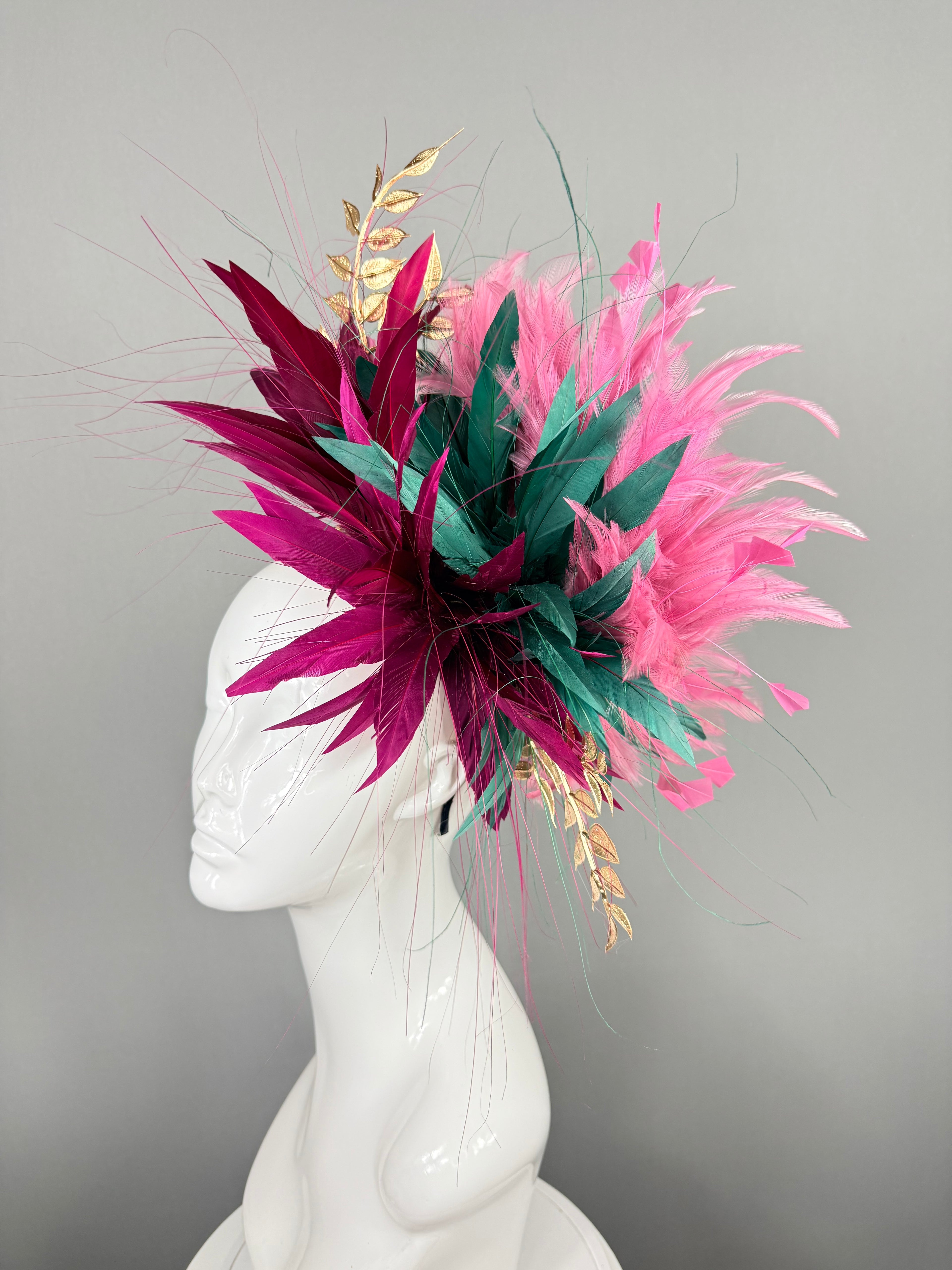 Kentucky Derby Fascinator Hat | Pink, Green, Burgundy and Gold Headpiece | Derbyologie