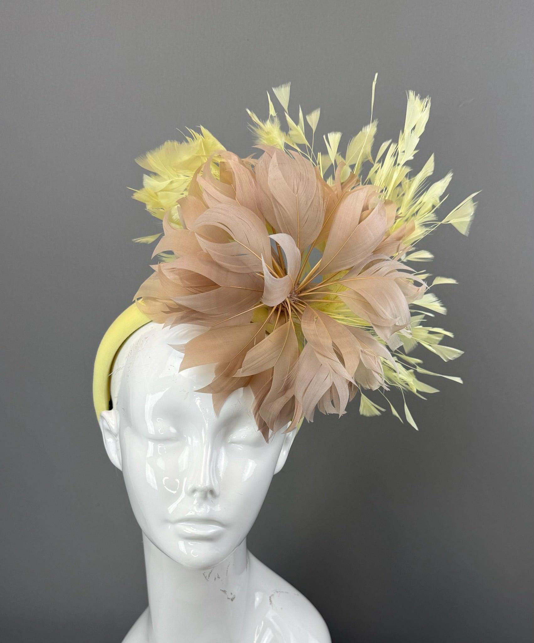 Kentucky Derby Fascinator Hat | Beige and Yellow Flower Hat | Derbyologie
