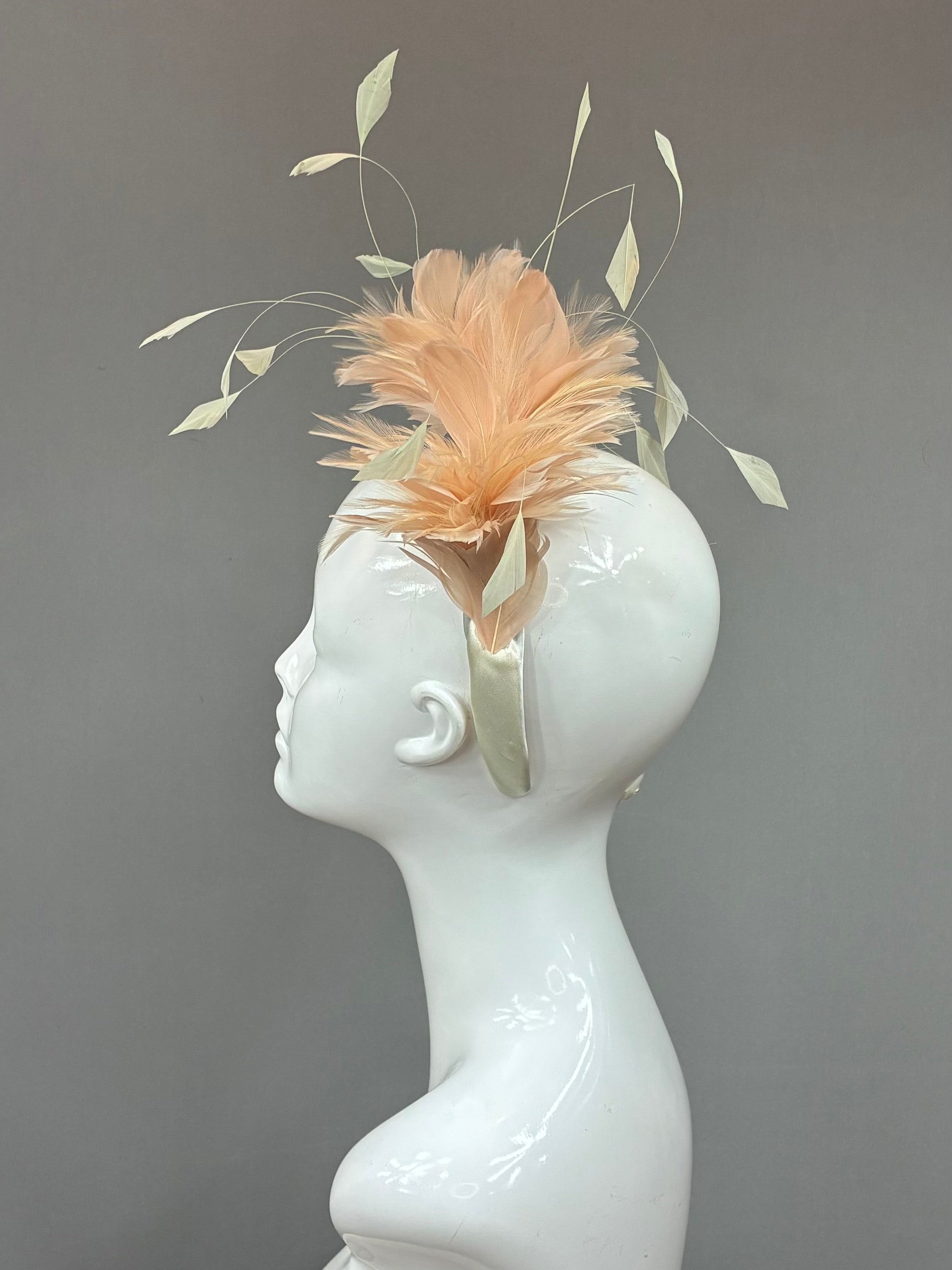 Kentucky Derby Fascinator Hat | Beige/peach feathered Headband Hat | Derbyologie