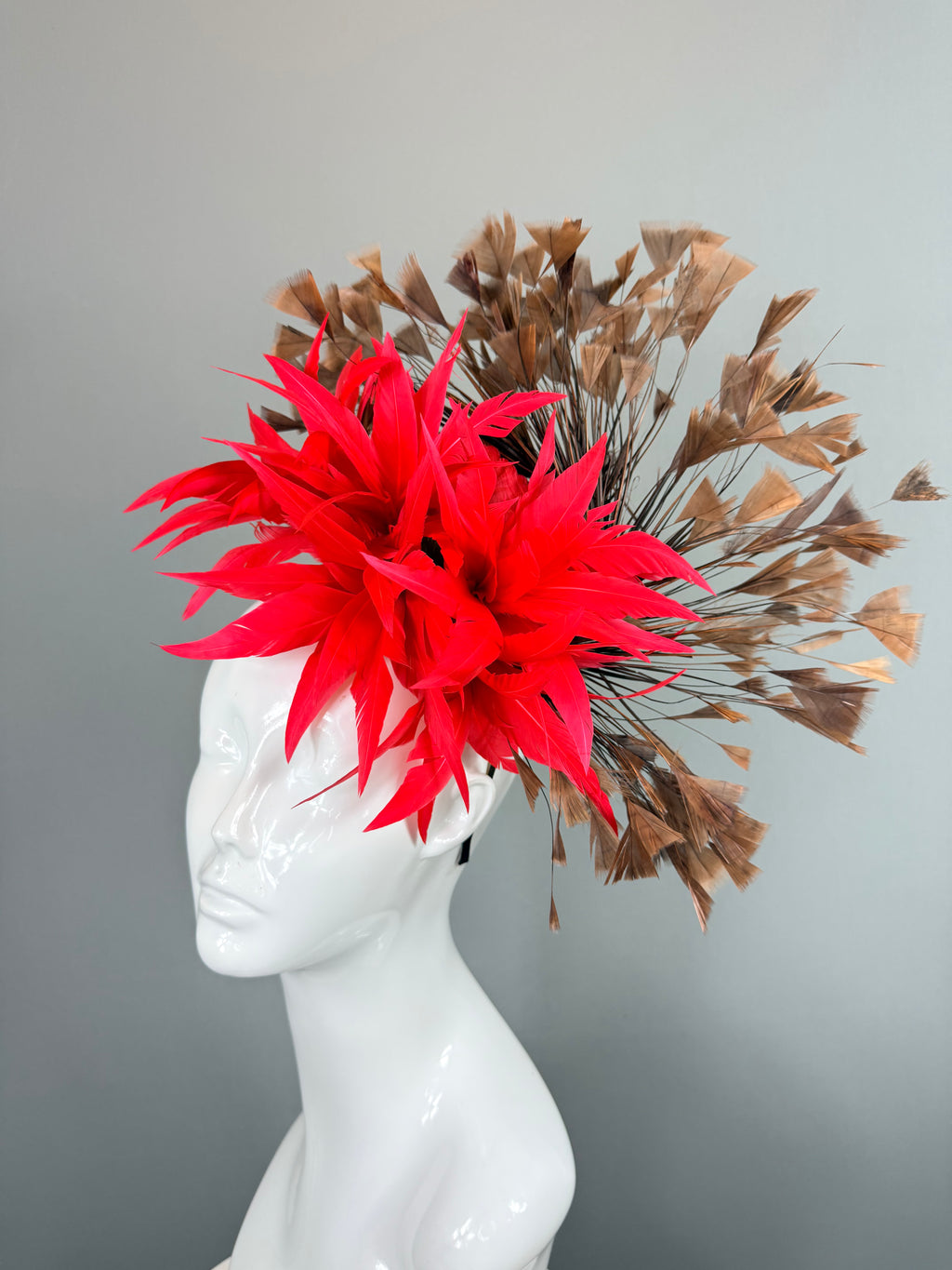 Kentucky Derby Fascinator Hat | Red & Brown Headpiece | Derbyologie