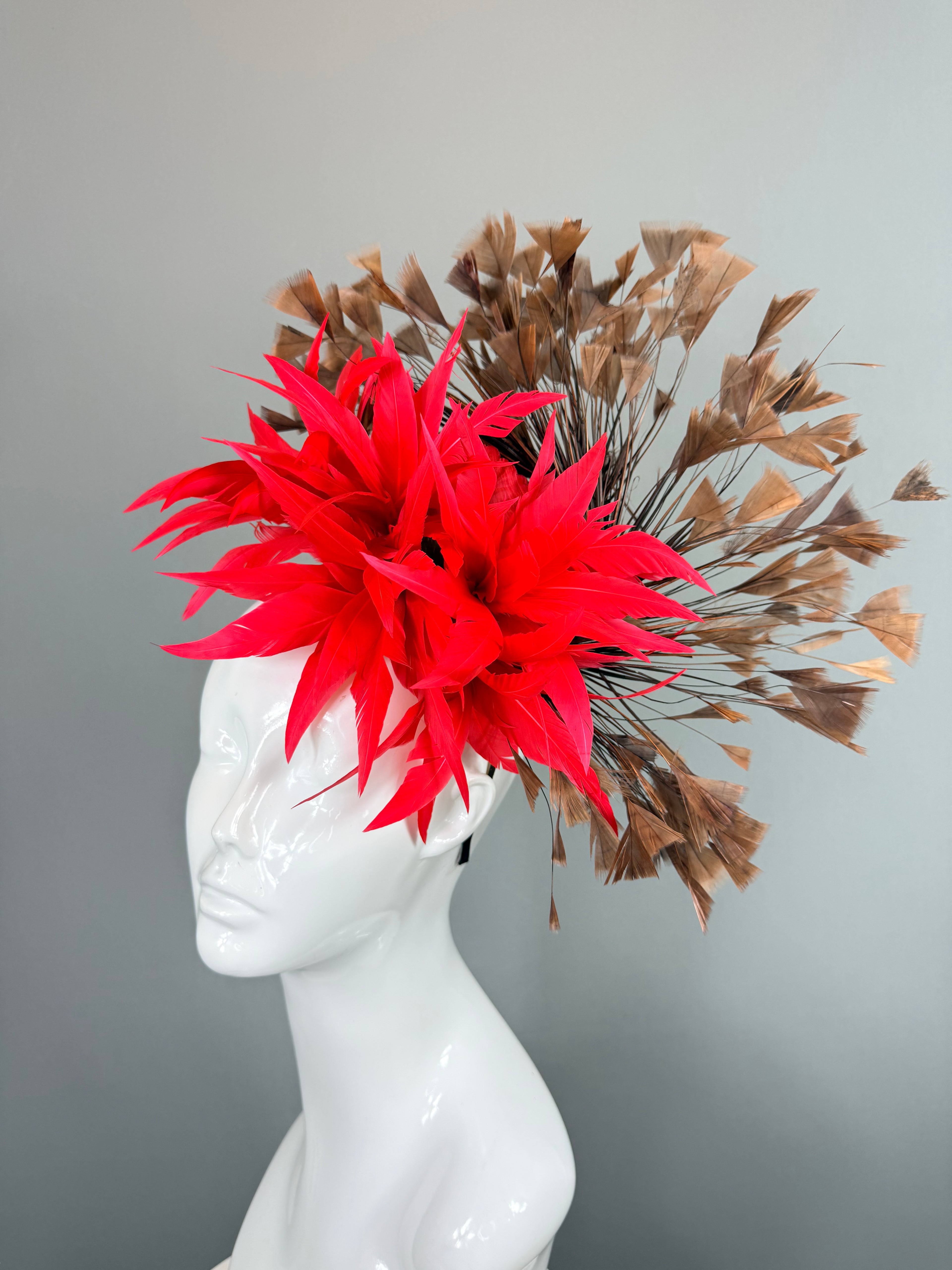 Kentucky Derby Fascinator Hat | Red & Brown Headpiece | Derbyologie