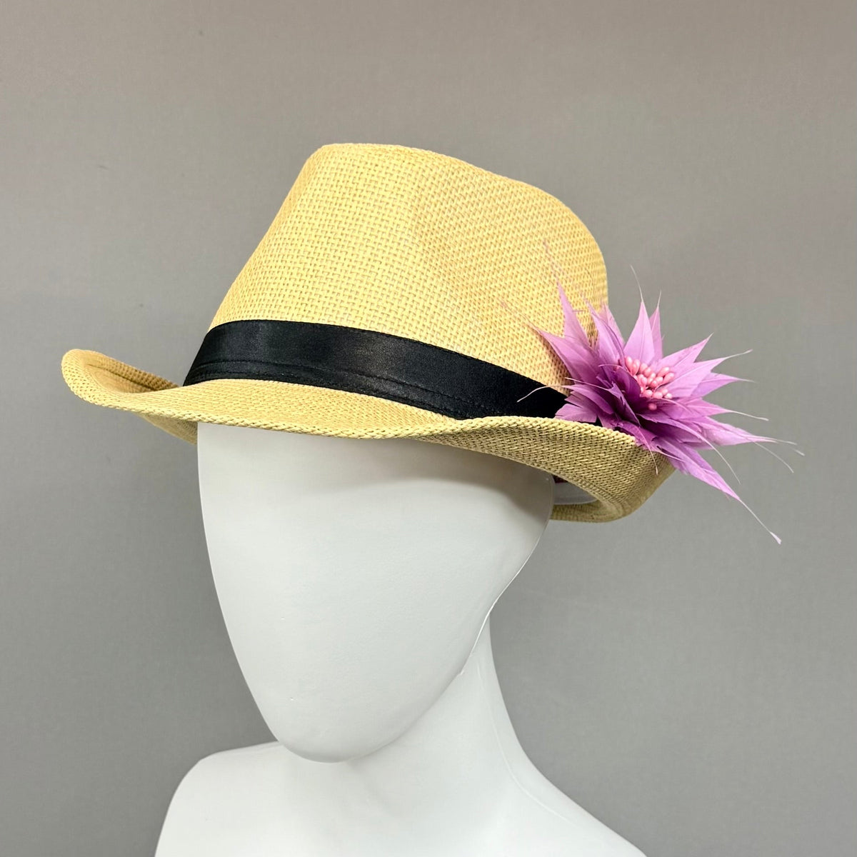Kentucky Derby Men’s Hat | Straw Fedora, Lilac Feather Hat| Derbyologie