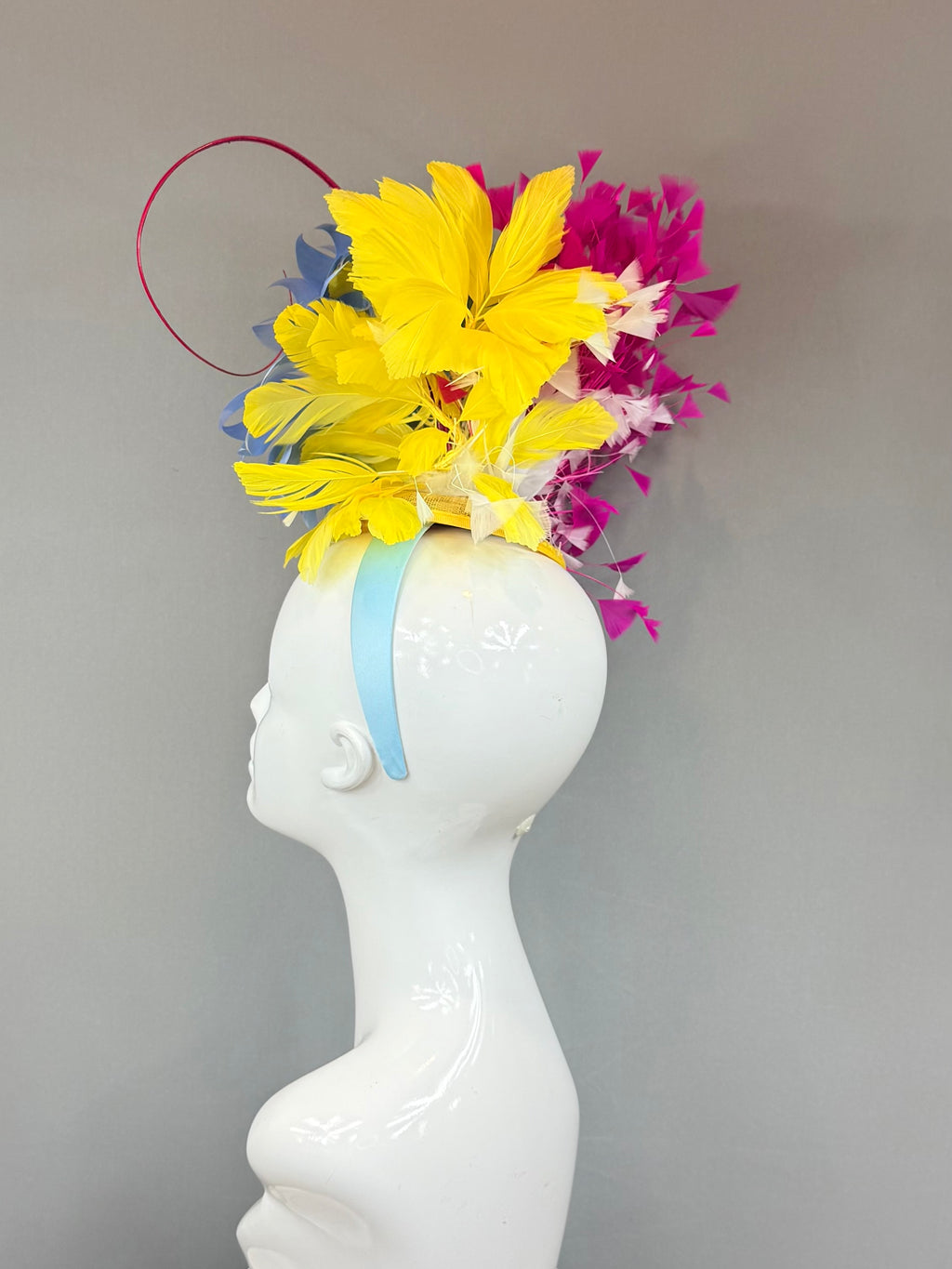 Kentucky Derby Fascinator Hat | Pink, Blue, Yellow Feather Headpiece| Derbyologie