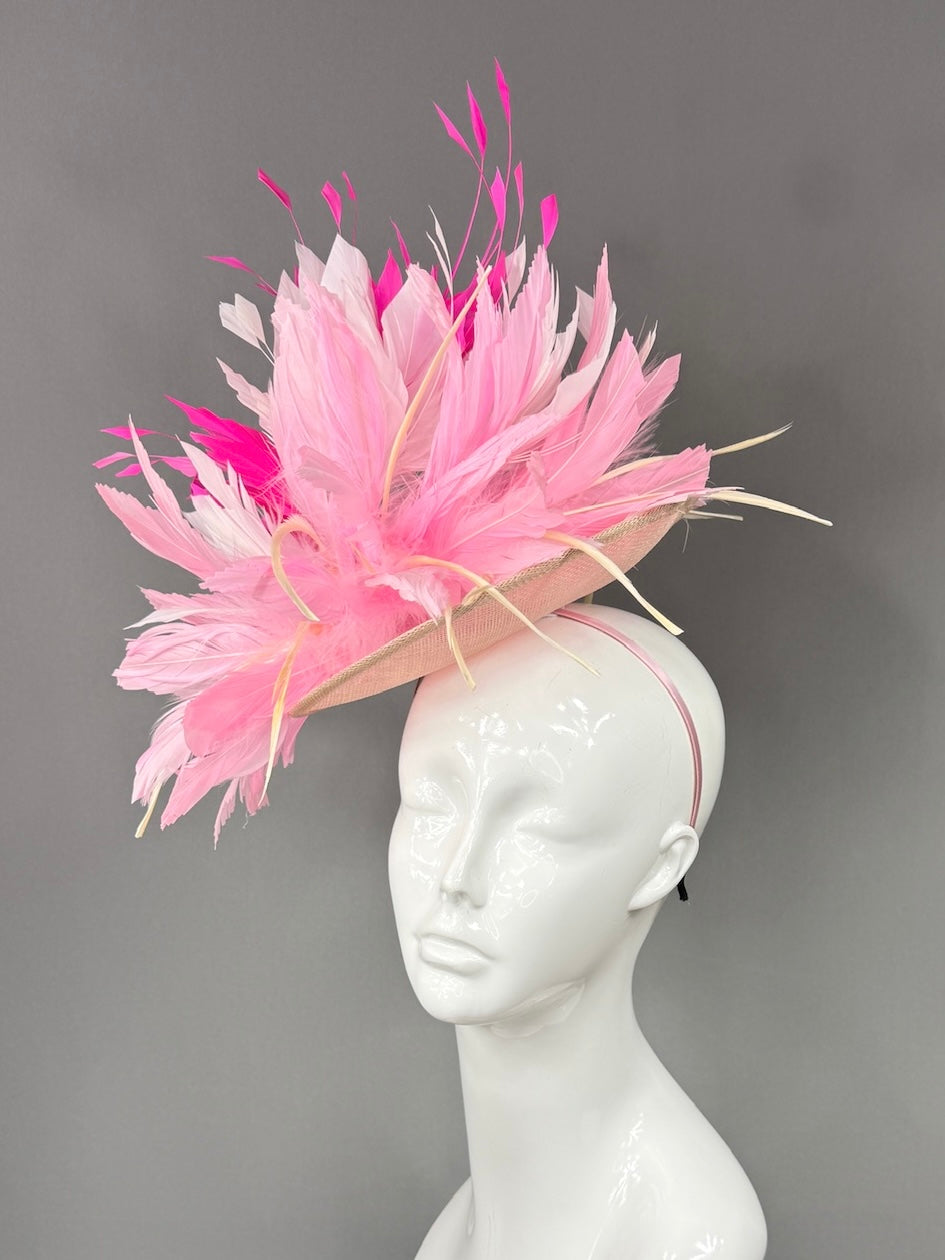 Kentucky Derby Fascinator Hat | Light and hot pink feathered Headpiece | Derbyologie