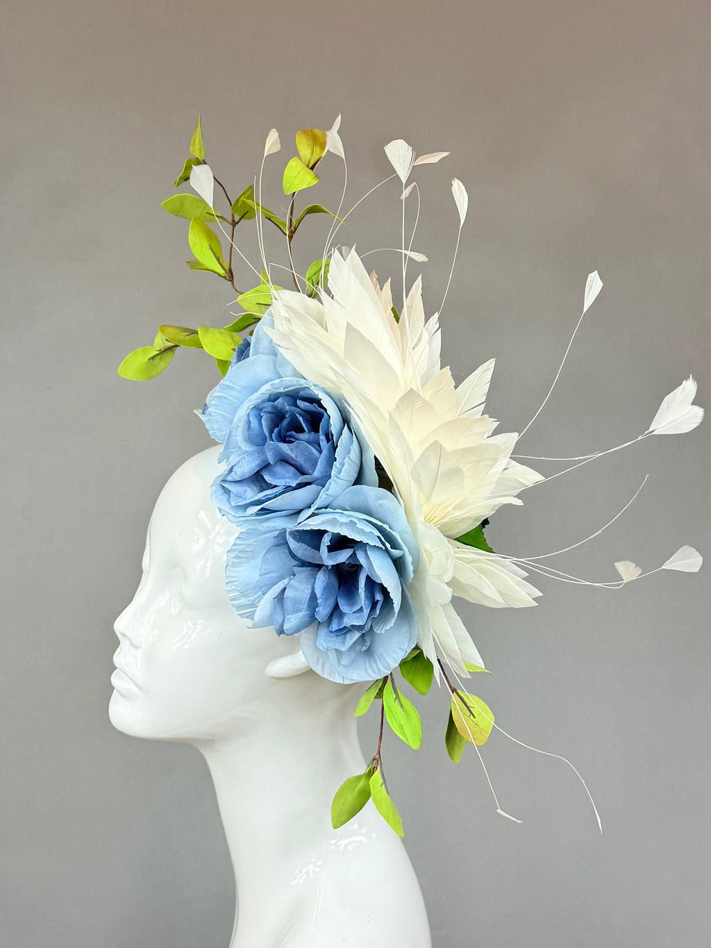 Kentucky Derby Fascinator Hat | Blue, Green & White Flower Headpiece | Derbyologie