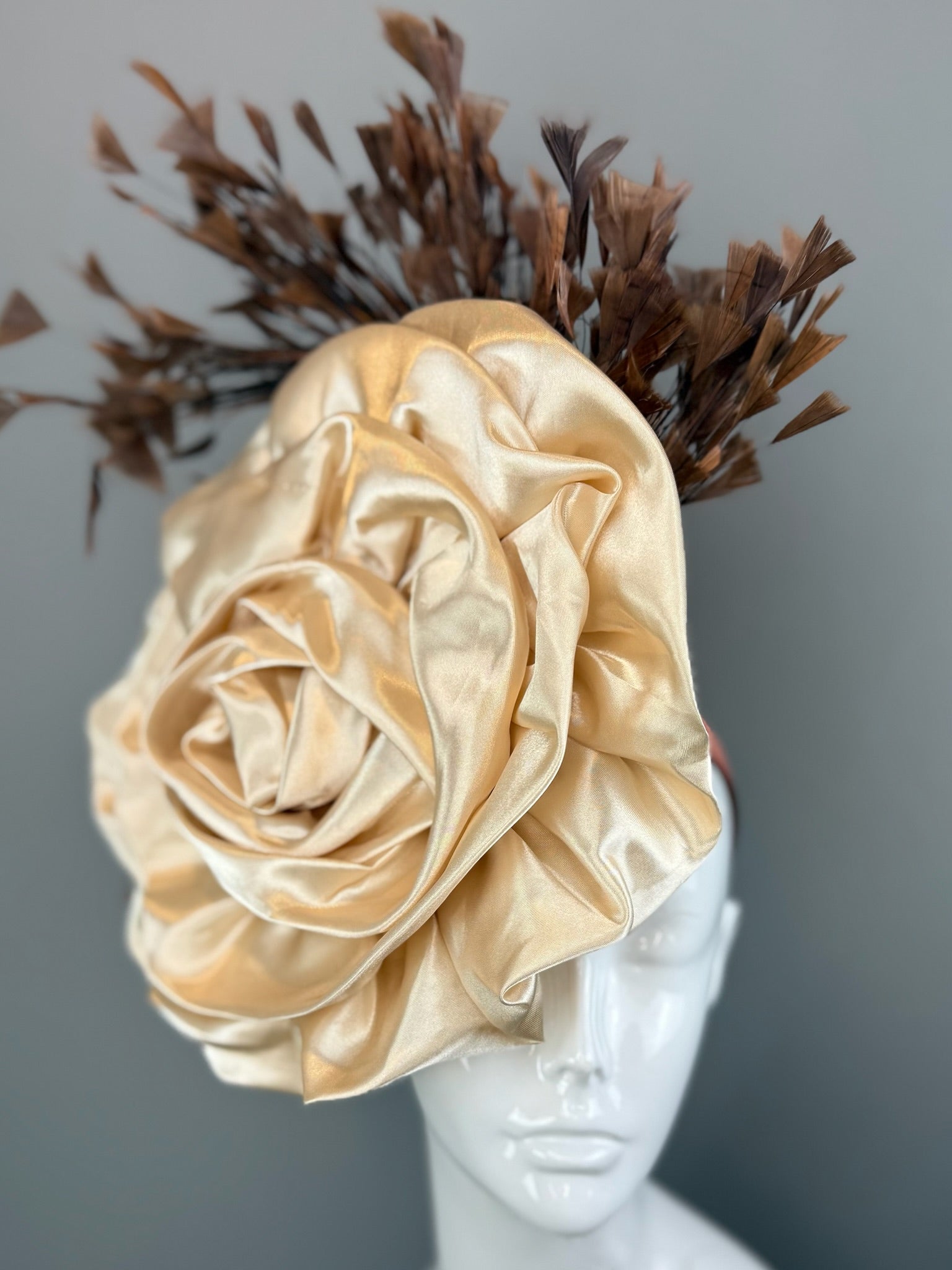 Beige and Brown Kentucky Derby fascinator, Derby Hat Alternative (GOLD LINE)