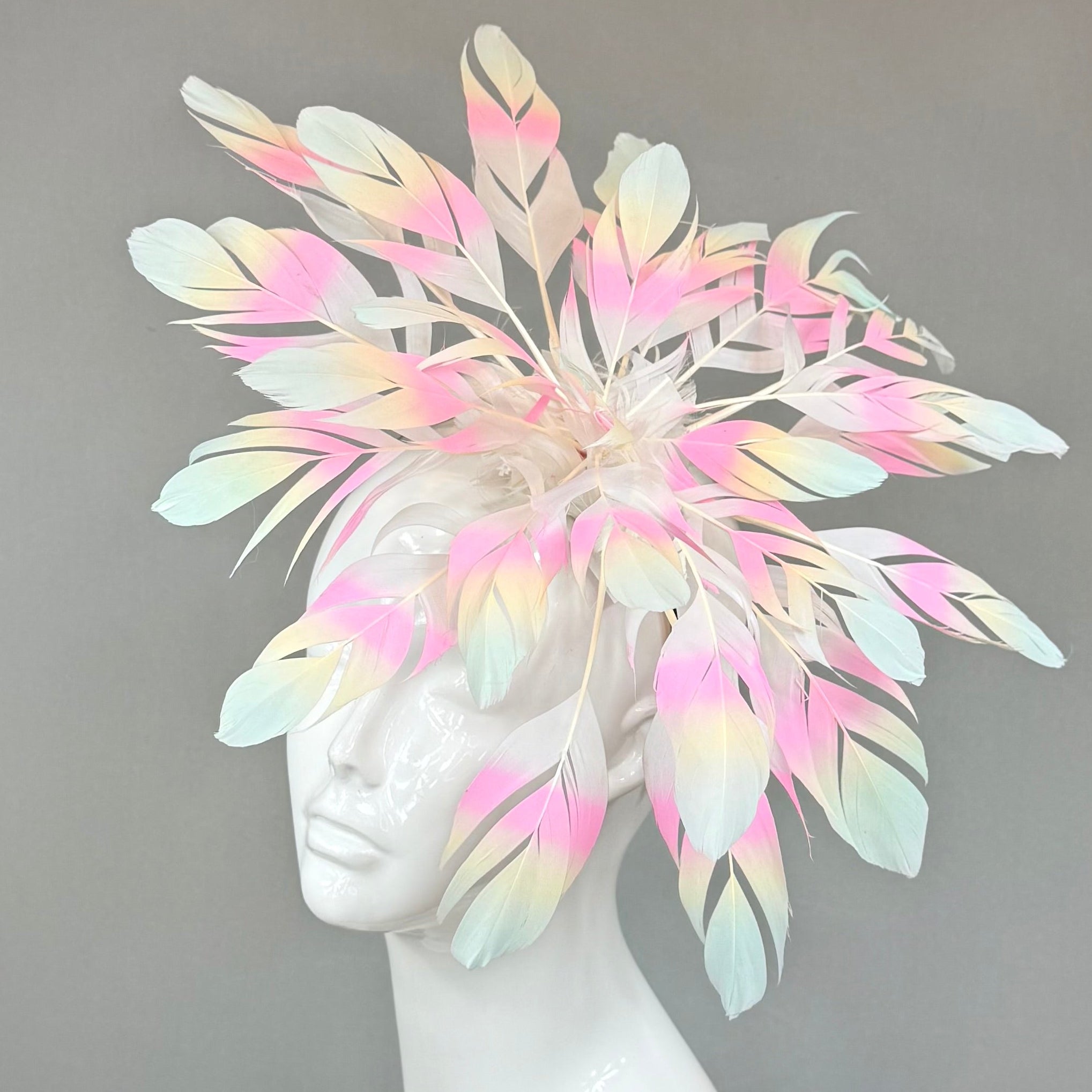 HUGE tie-dyed feather flower Kentucky Derby Fascinator, derby hat Kentucky Derby Hat, Feather Fascinator, (GOLD LINE)