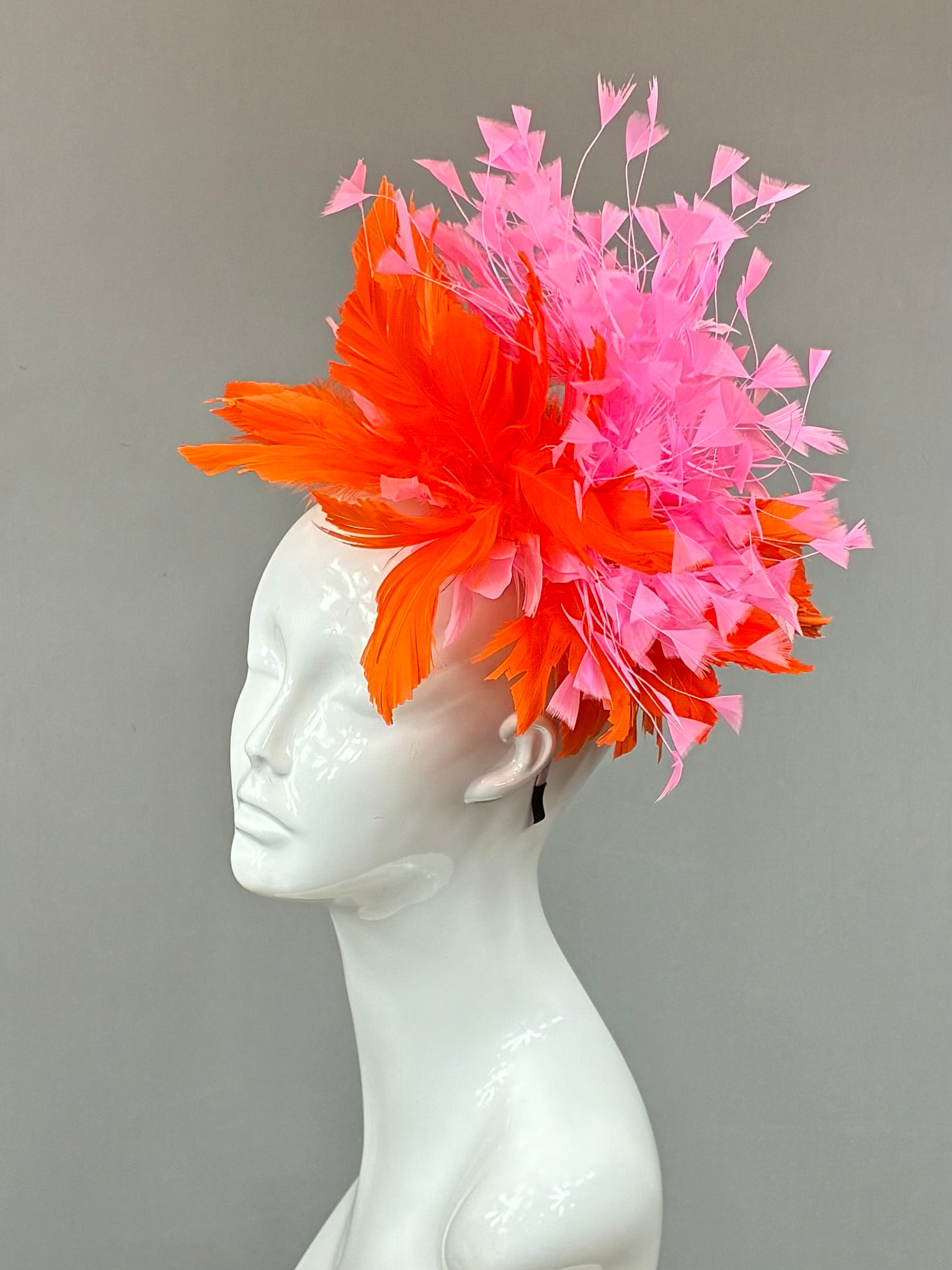 Kentucky Derby Fascinator Hat | pink and orange feathered  Headband Hat | Derbyologie