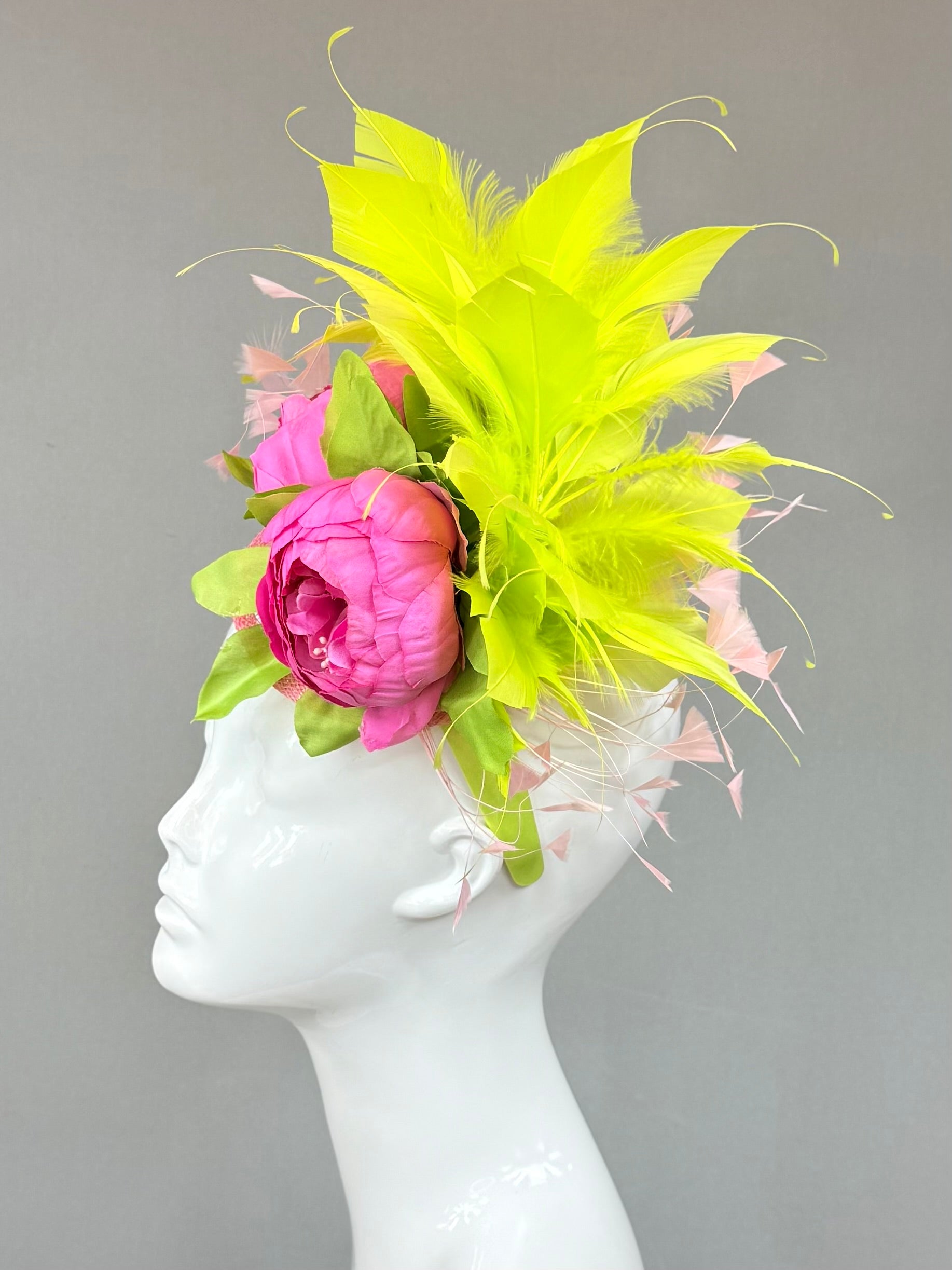 Kentucky Derby Fascinator Hat | Pink and green feathered Headband Hat | Derbyologie