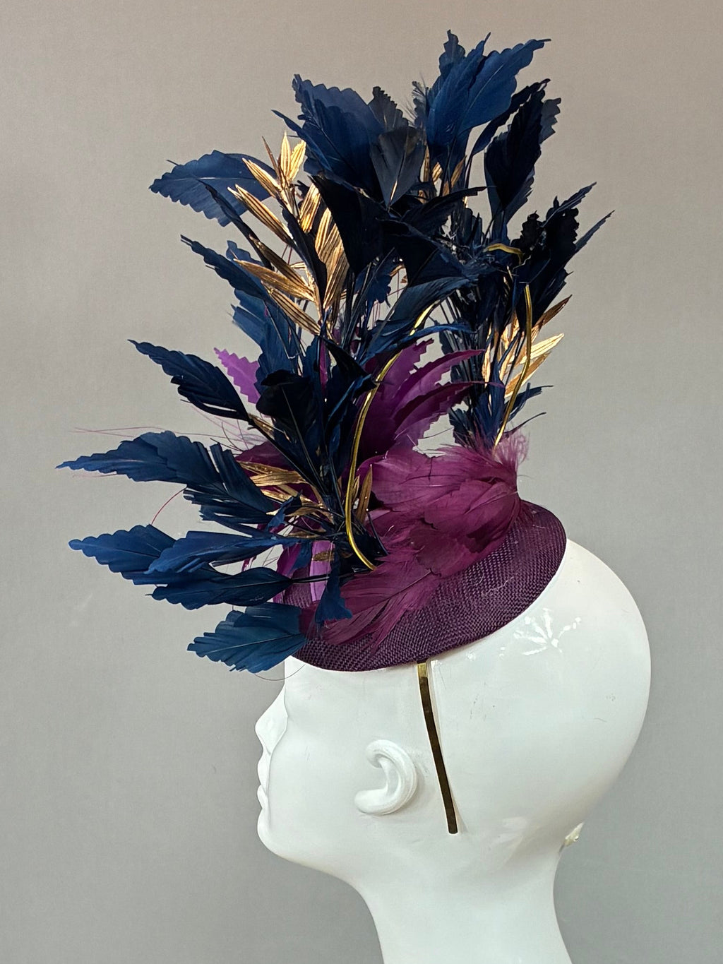 Purple and Navy Blue Derby Fascinator, Kentucky Derby Hat Alternative, Kentucky derby hat (GOLD LINE)
