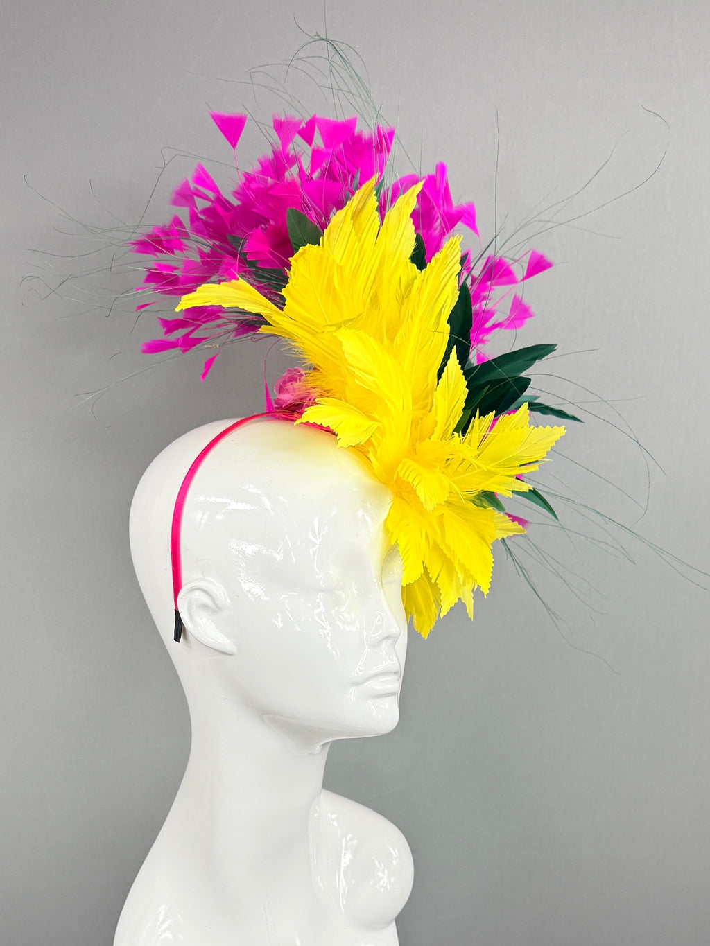 Kentucky Derby Fascinator Hat | Fuchsia, green, and yellow Headpiece | Derbyologie