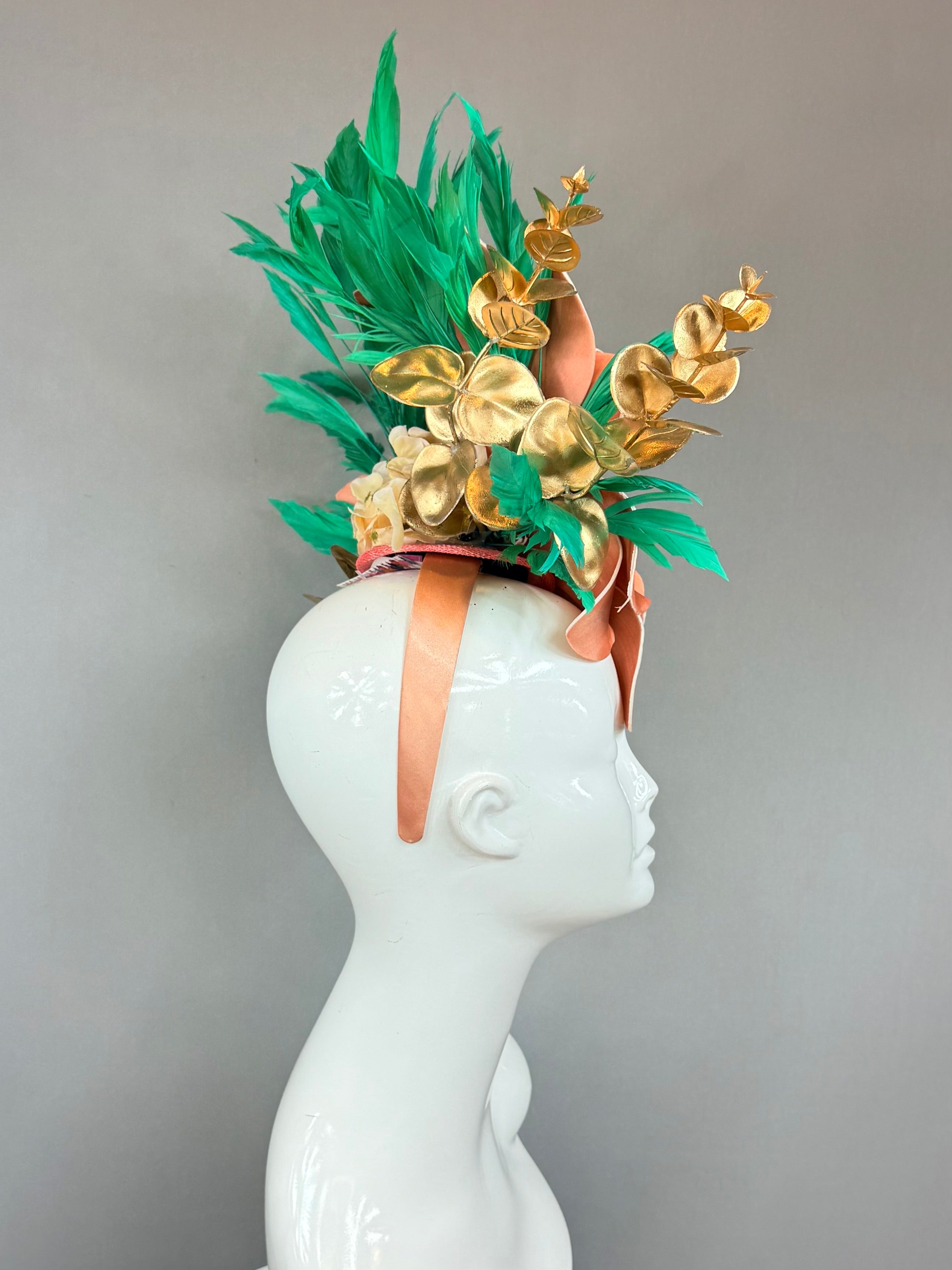 Kentucky Derby Fascinator Hat | Orange & Green Flower Headpiece | Derbyologie