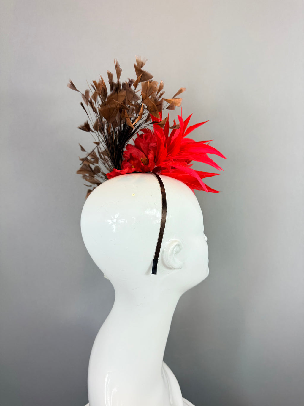 Kentucky Derby Fascinator Hat | Red & Brown Headpiece | Derbyologie