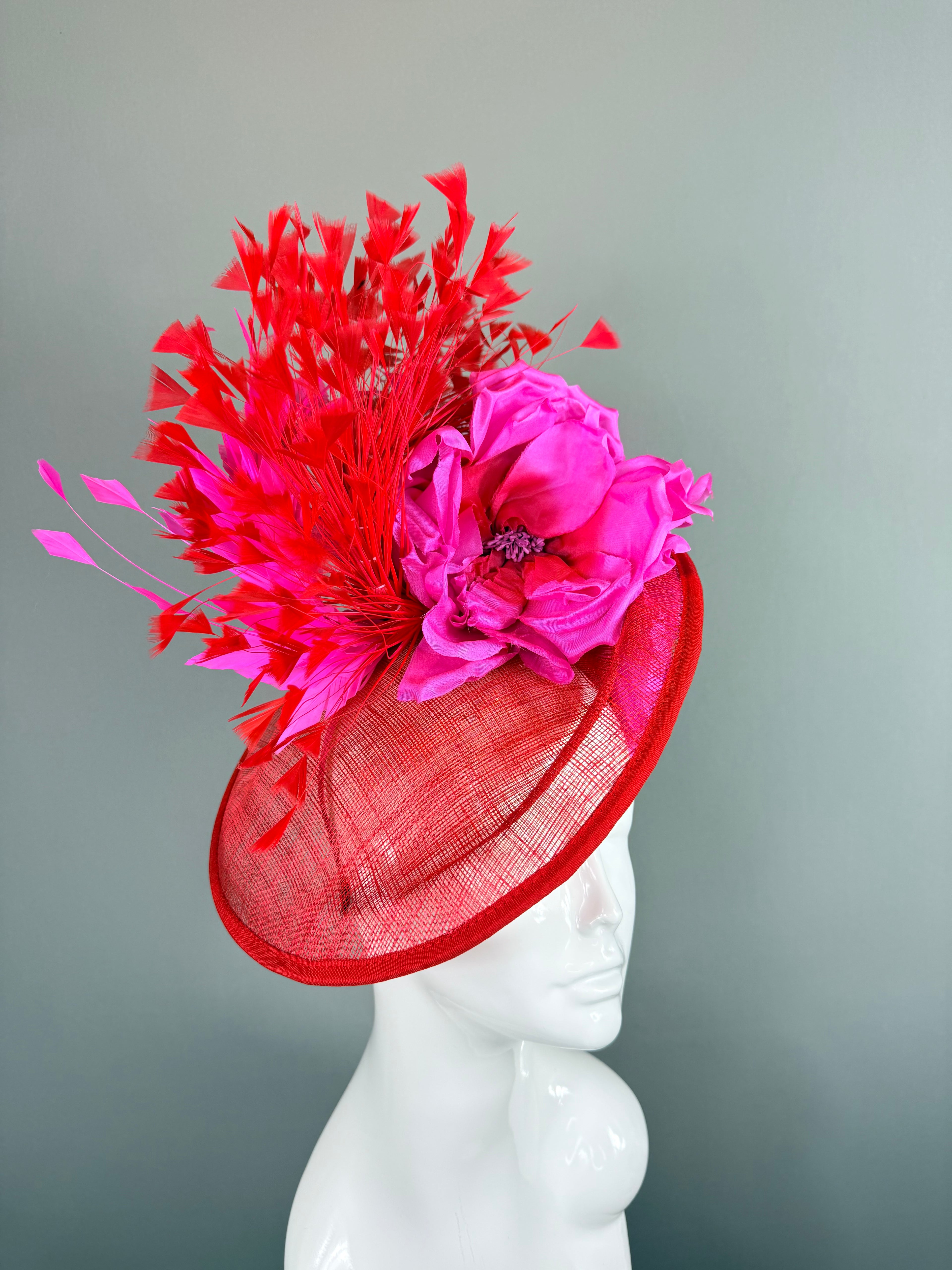 Kentucky Derby Fascinator Hat | Red and Pink Headpiece | Derbyologie