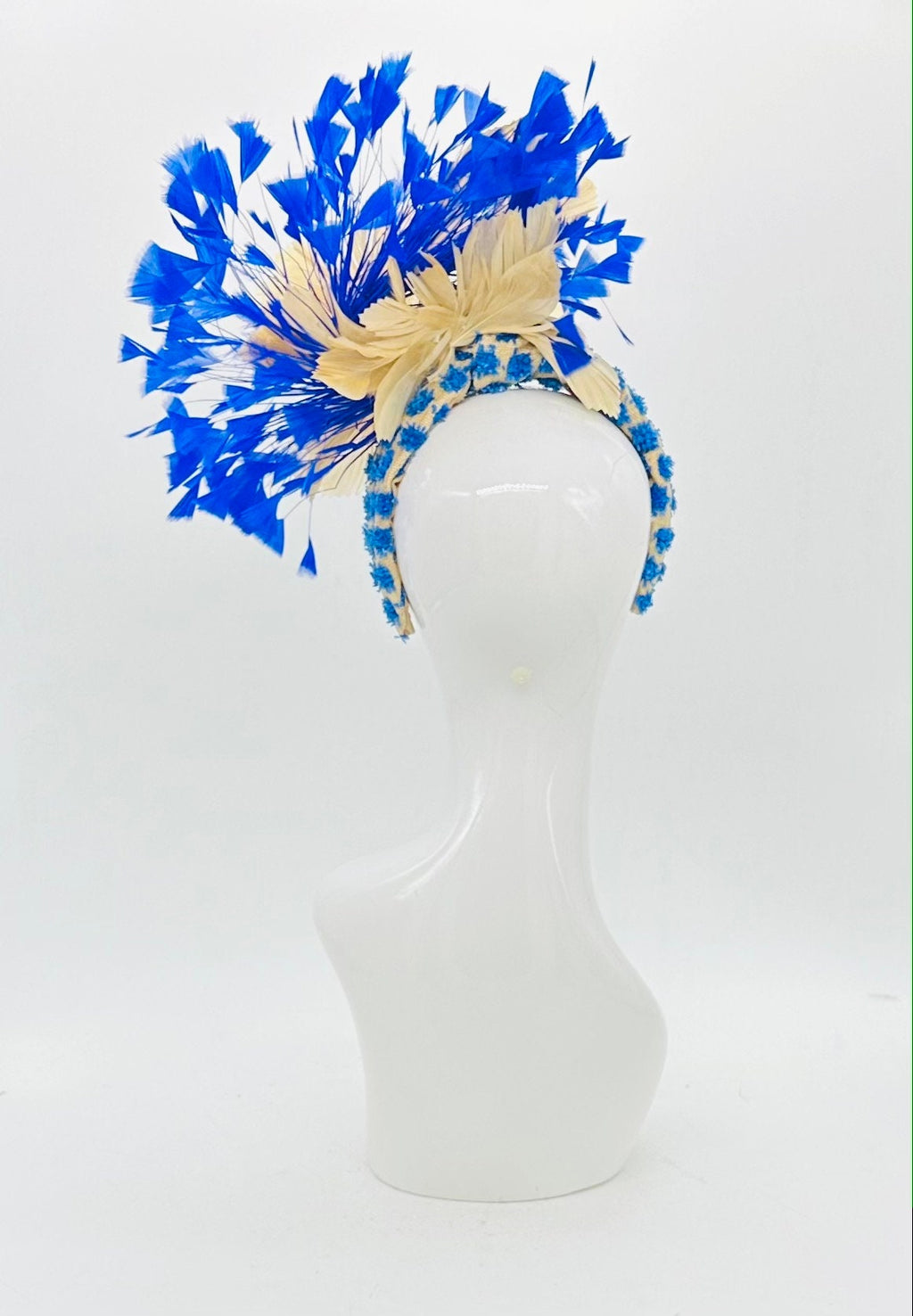 Blue and beige Kentucky Derby fascinator, Derby Hat Alternative, (GOLD LINE)
