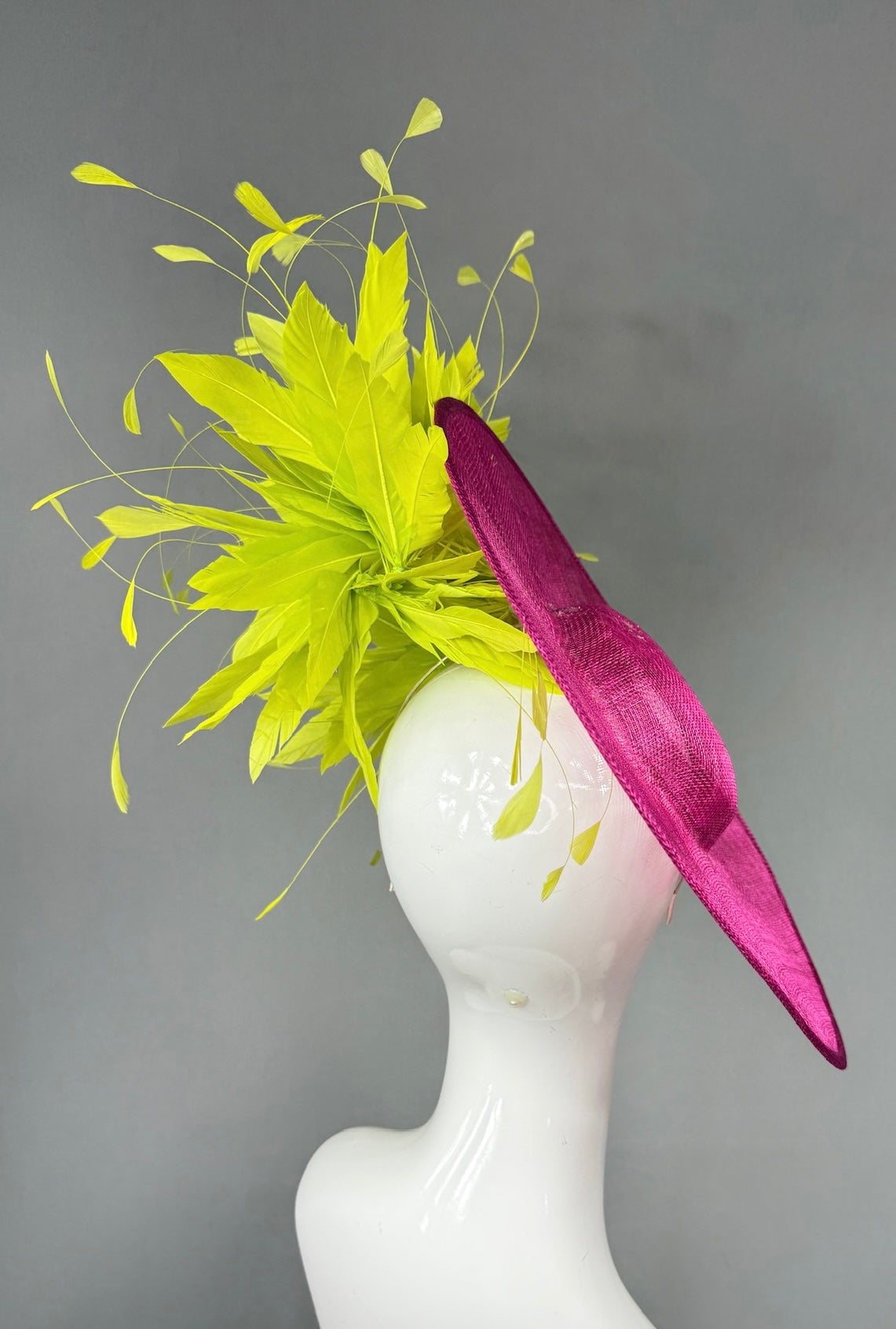 Kentucky Derby Fascinator Hat | Lime green feathered and pink mat Headpiece | Derbyologie