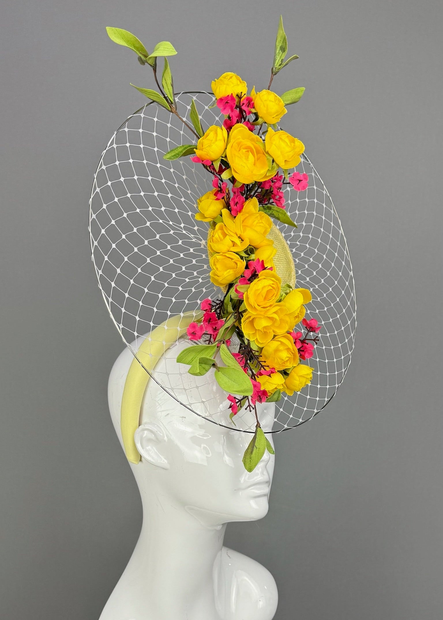 Kentucky Derby Fascinator Hat | Yellow, Green, and Magenta Headpiece | Derbyologie
