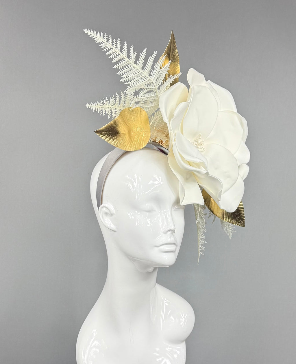 Kentucky Derby Fascinator Hat | White and Gold Flower Headpiece | Derbyologie